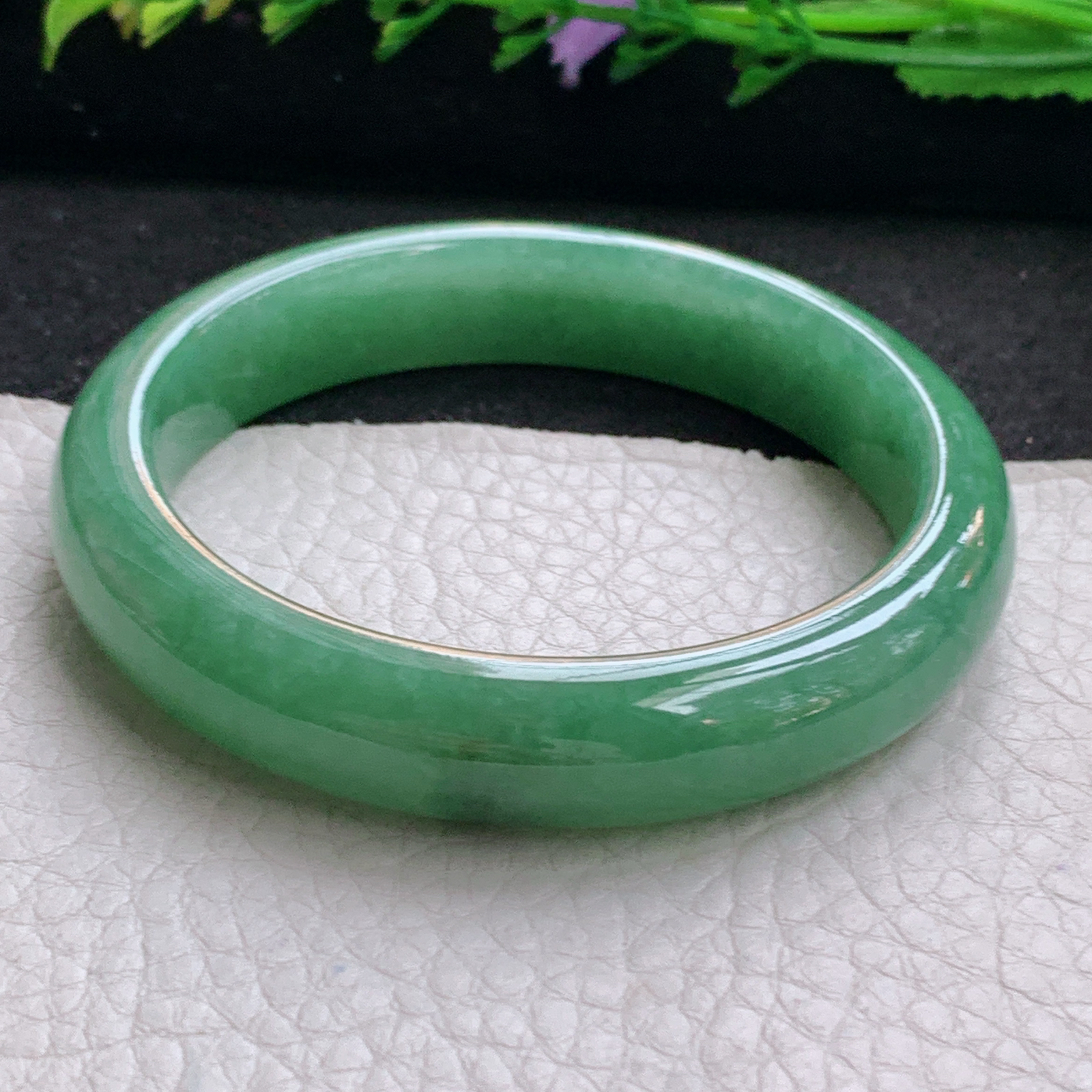 n实拍54.5*14*7.8平安镯 天然缅甸翡翠A货手镯满绿正圈玉手环