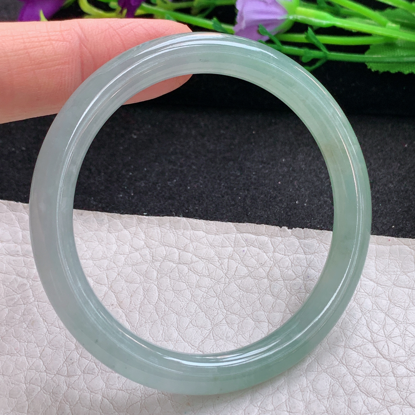 n小圈口51.5*6.8*7.2美人镯 天然缅甸翡翠A货手镯清爽秀气圆条玉手环