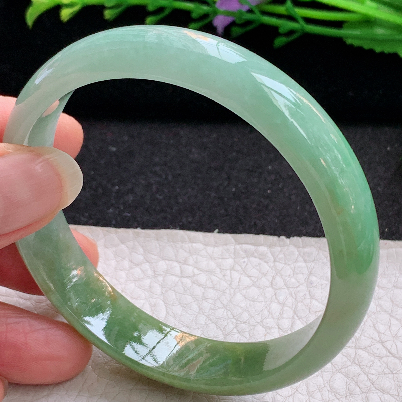js实拍58.5*13.2*6.5招财镯 天然缅甸翡翠A货手镯冰双彩正圈玉手环