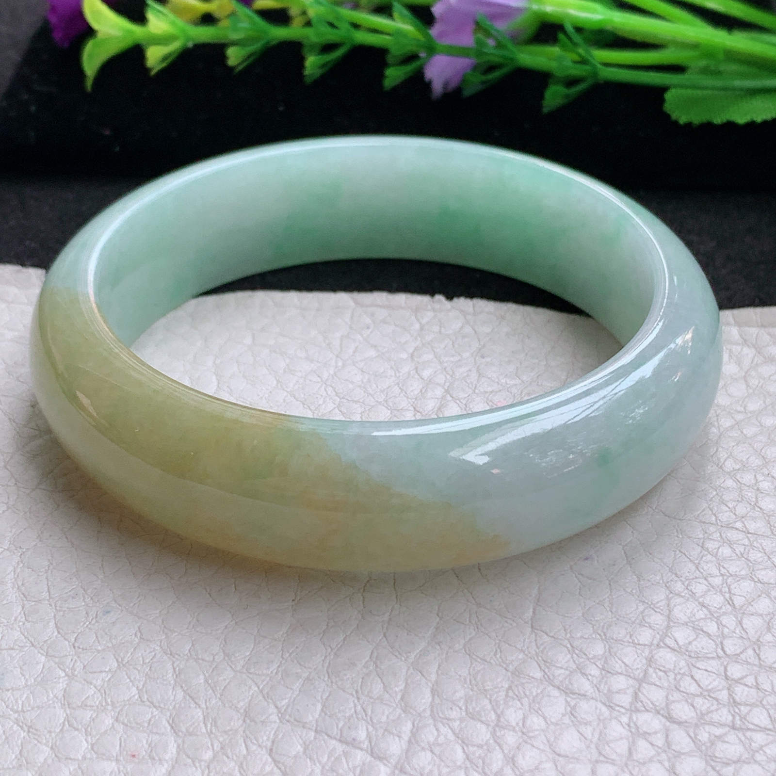 z大圈口60*16.3*8.2招财轮胎镯 天然缅甸翡翠A货手镯双彩正圈玉手环