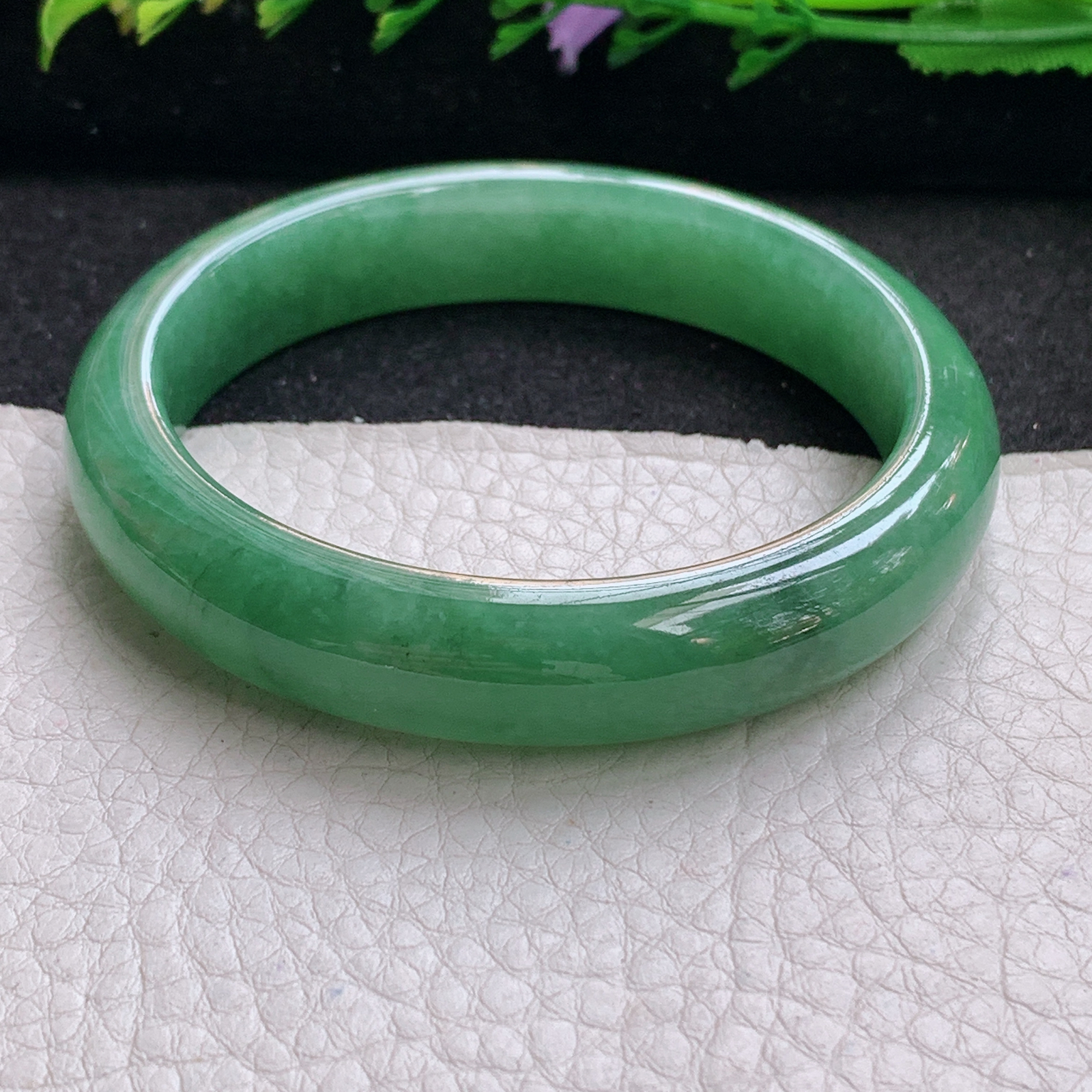 n实拍54.5*14*7.8平安镯 天然缅甸翡翠A货手镯满绿正圈玉手环