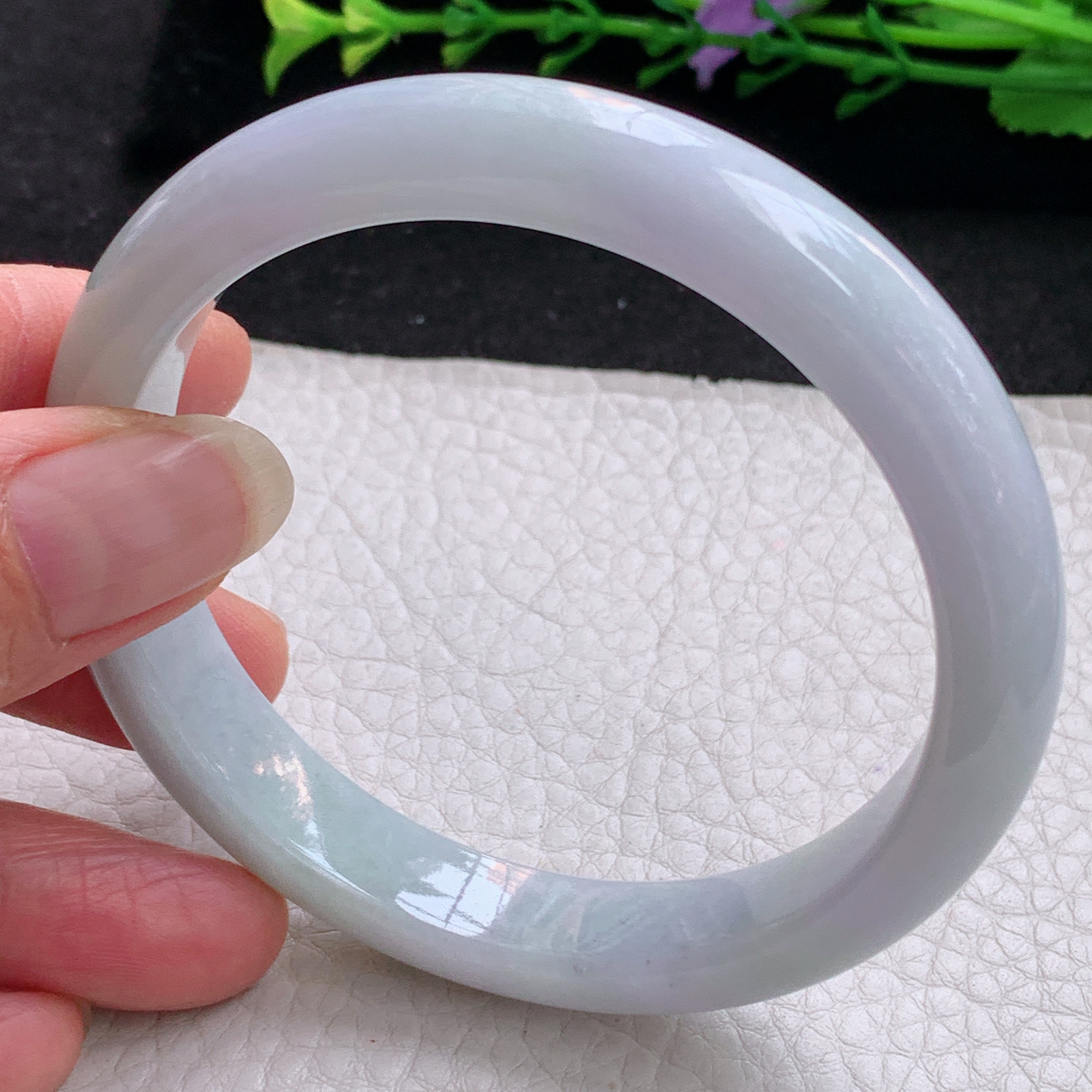 nr大圈口60*11.5*7.8平安镯 天然缅甸翡翠A货手镯水润淡紫宽边正圈玉手环