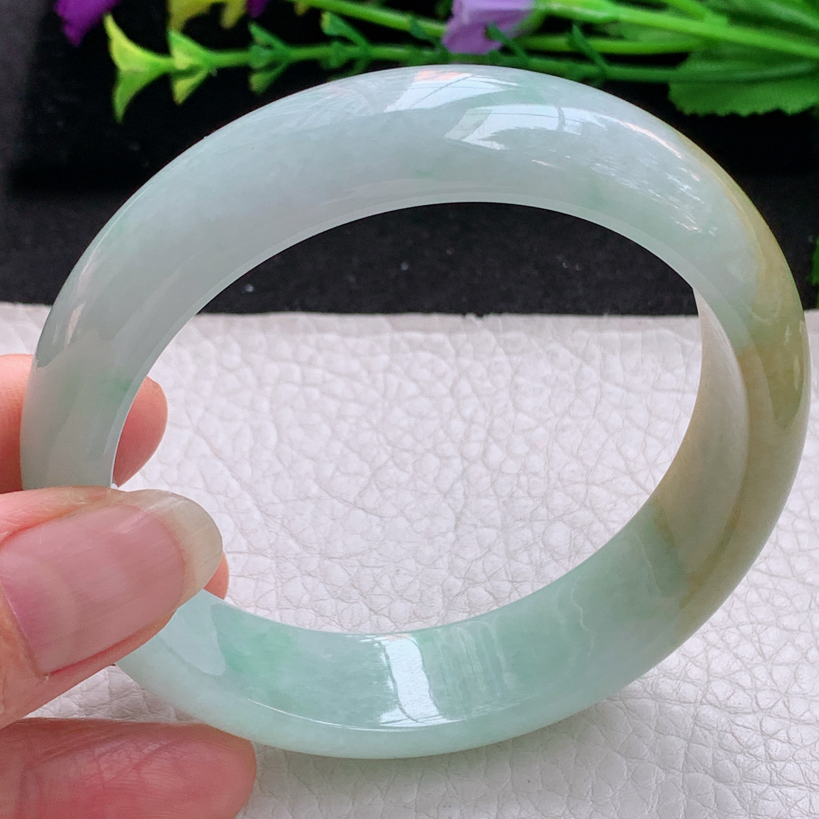 z大圈口60*16.3*8.2招财轮胎镯 天然缅甸翡翠A货手镯双彩正圈玉手环