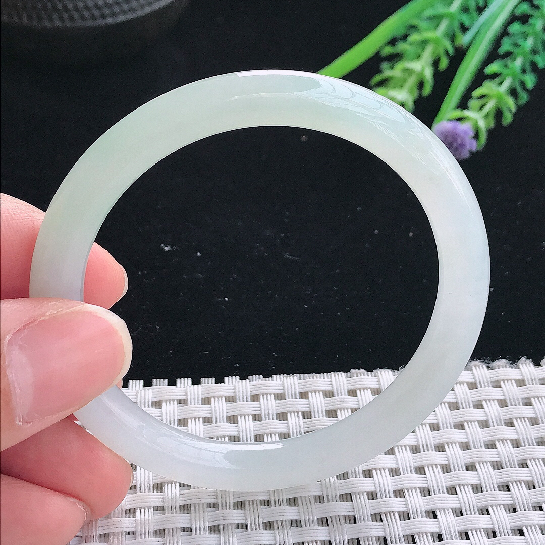 实拍天然翡翠51.5/6.4/7.5老坑冰润起胶冰晴圆条手镯翡翠玉镯手环