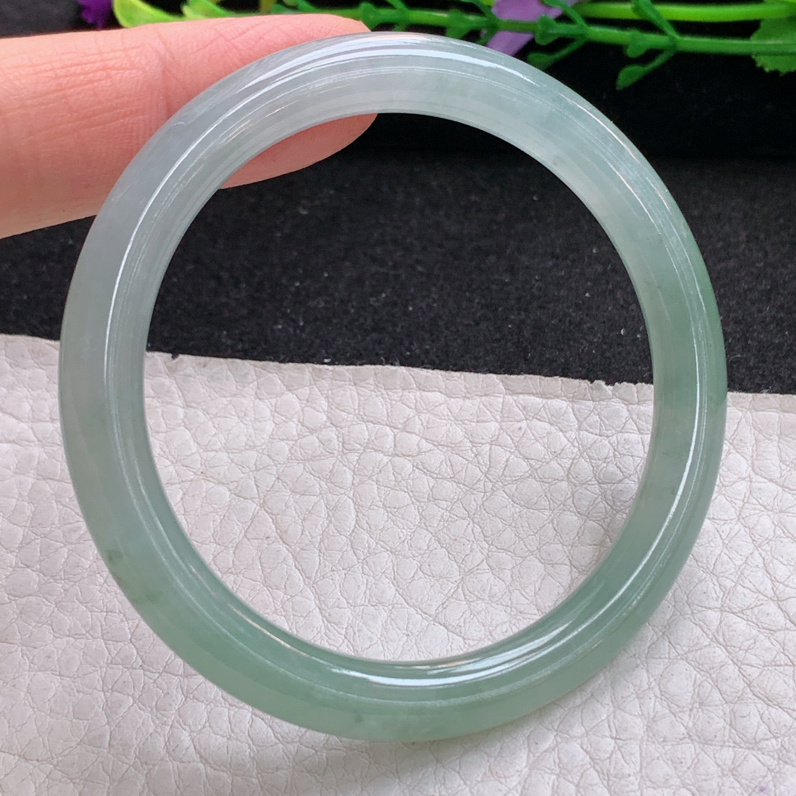 n小圈口51.5*6.8*7.2美人镯 天然缅甸翡翠A货手镯清爽秀气圆条玉手环