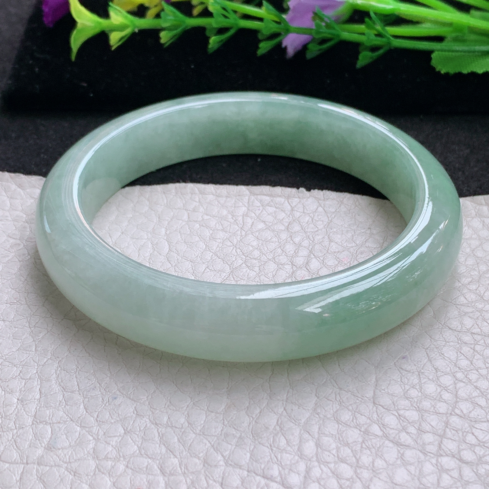 z大圈口60*12.8*8.8平安镯 天然缅甸翡翠A货手镯冰润晴美宽边正圈玉手环