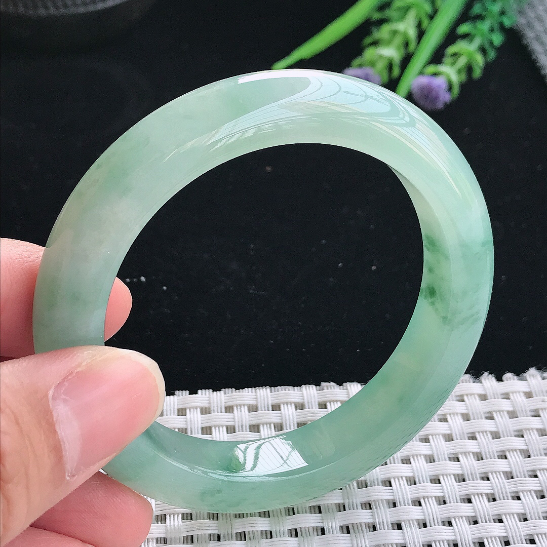 实拍天然翡翠53/11.3/9.1老坑冰胶果冻冰晴飘花手镯翡翠玉镯手环