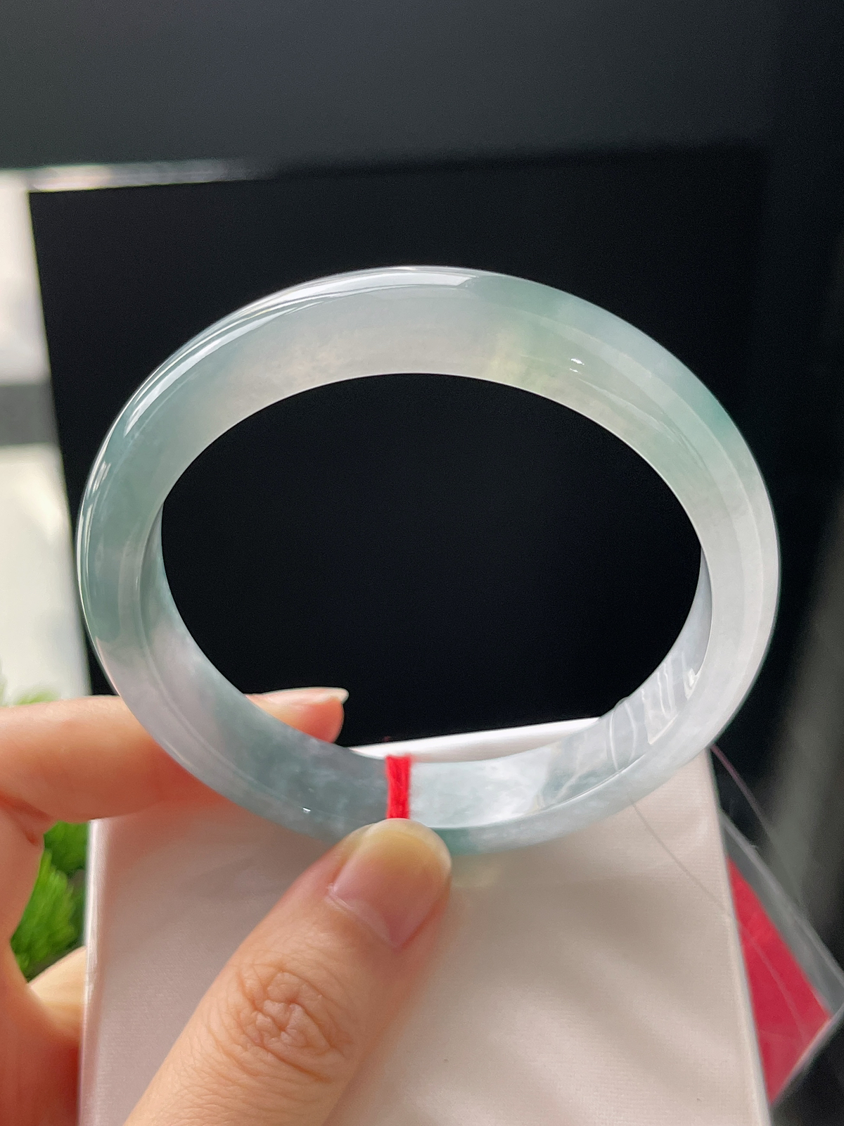 正圈57.2圈口，翡翠冰糯种蓝色手镯