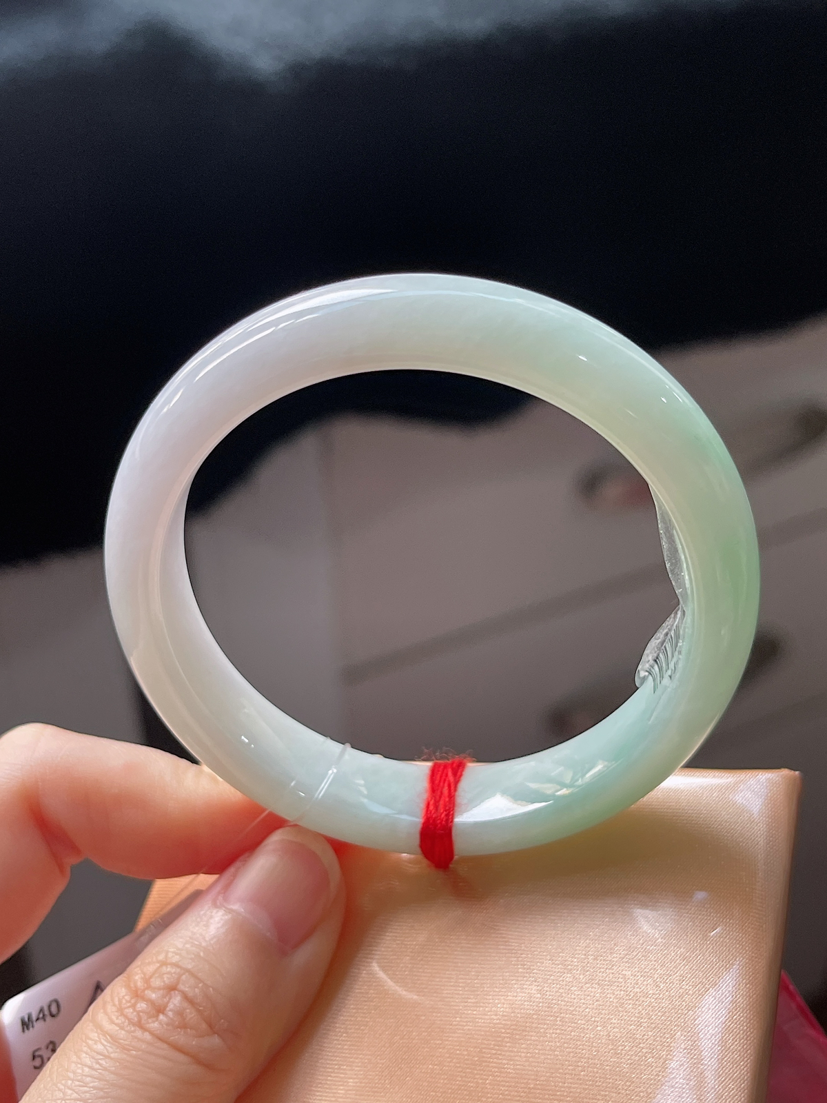 正圈53.4圈口，翡翠糯化种蓝色手镯