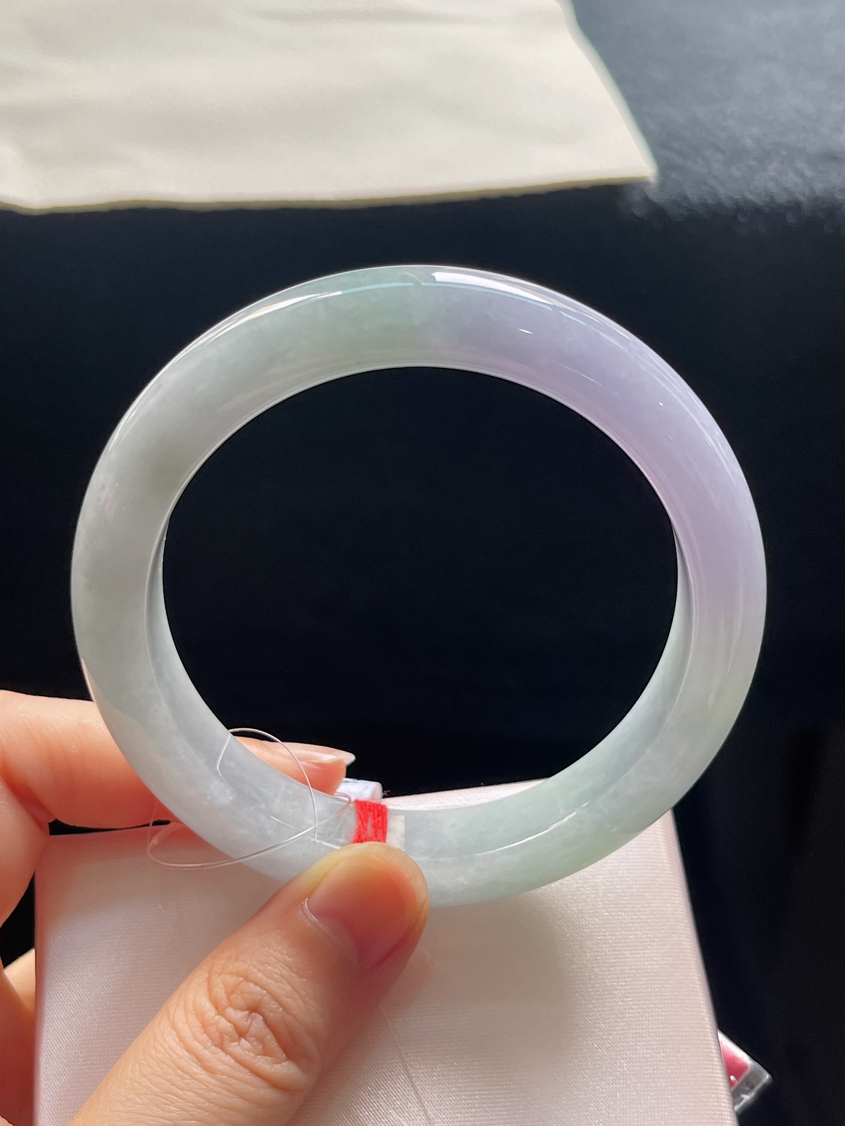 正圈57.5圈口，翡翠糯化种春带彩手镯