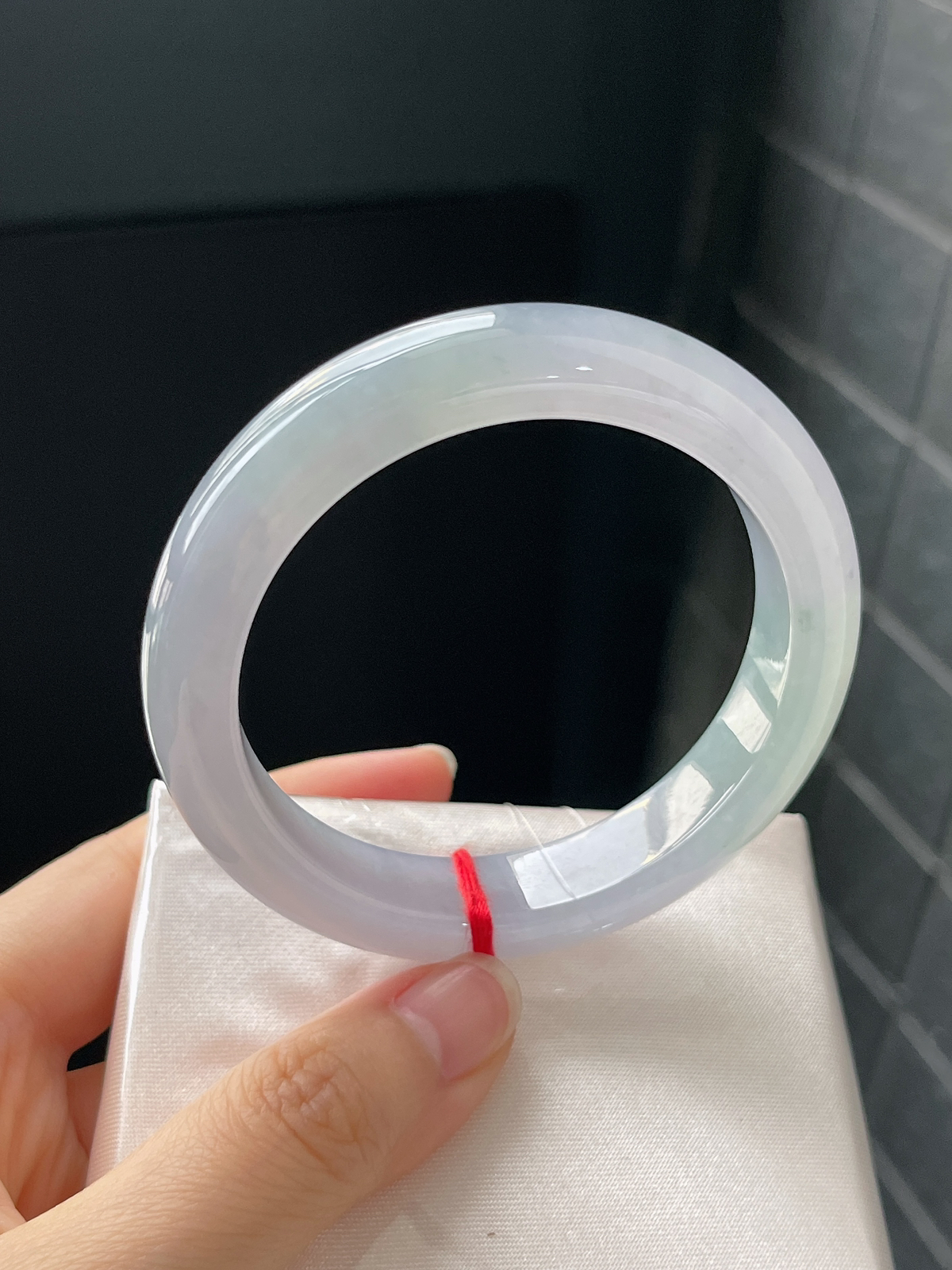 正圈55.4圈口，翡翠冰糯种淡紫色手镯