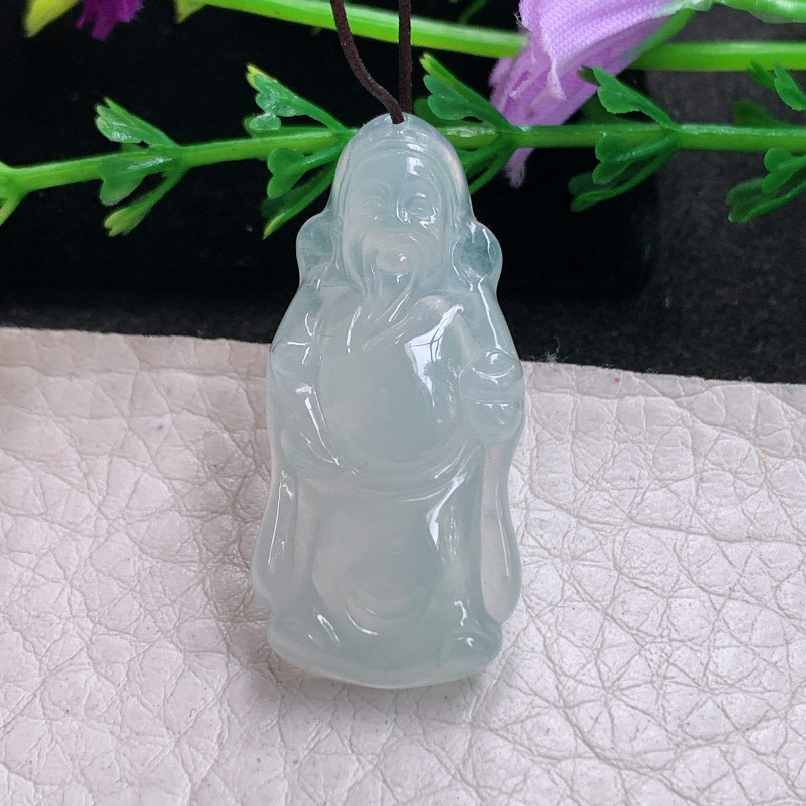 gp实拍34.8*16.2*5.8缅甸翡翠精雕冰起光立体财神爷 财爷玉吊坠