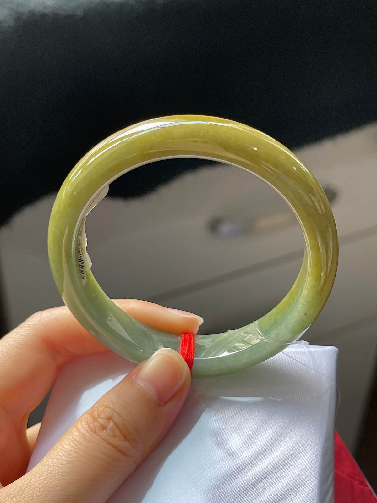 正圈54.3圈口，翡翠糯化种黄加绿手镯