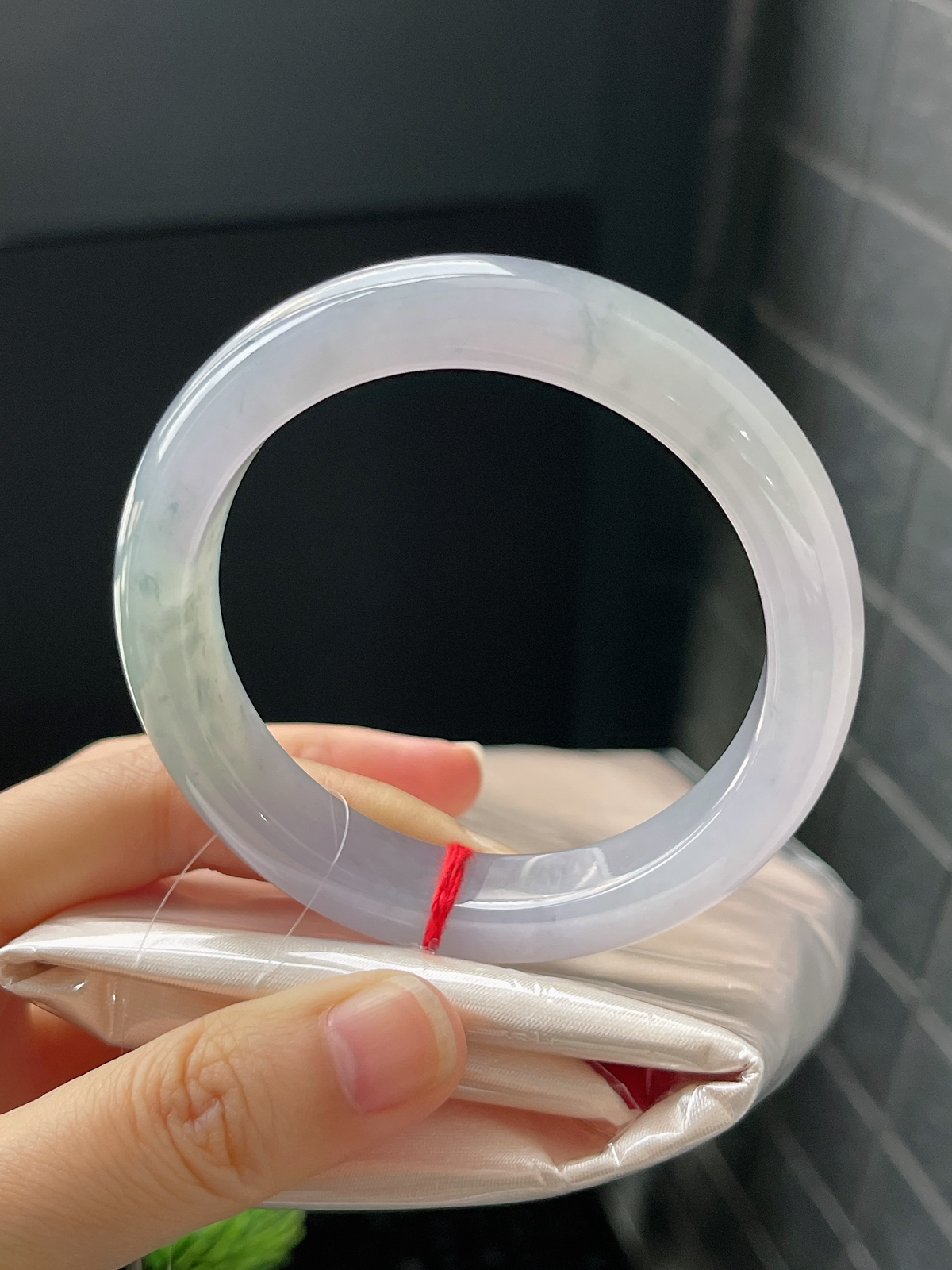 正圈55.4圈口，翡翠冰糯种淡紫色手镯