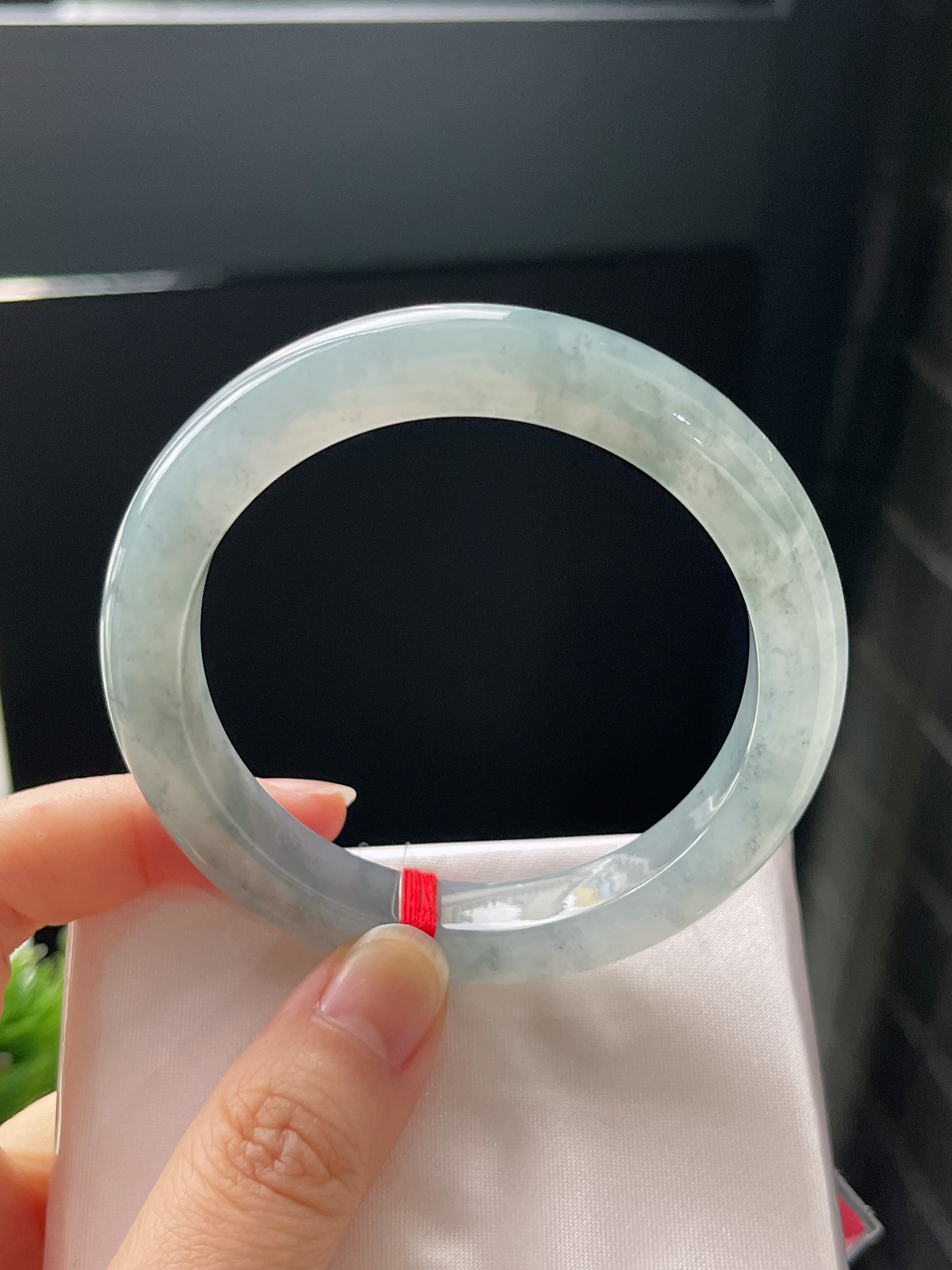 正圈53.9圈口，翡翠冰糯种灰蓝色手镯