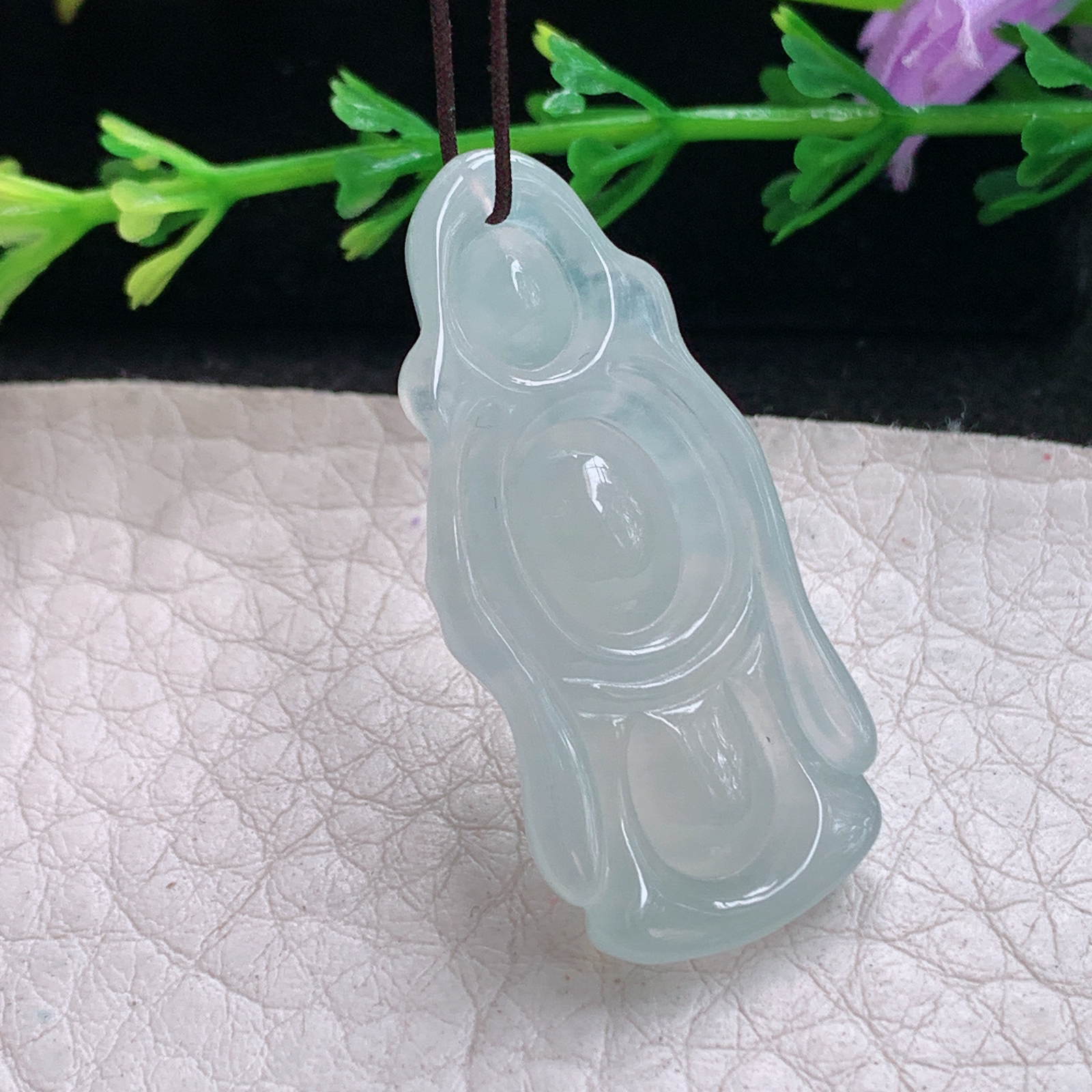 gp实拍34.8*16.2*5.8缅甸翡翠精雕冰起光立体财神爷 财爷玉吊坠