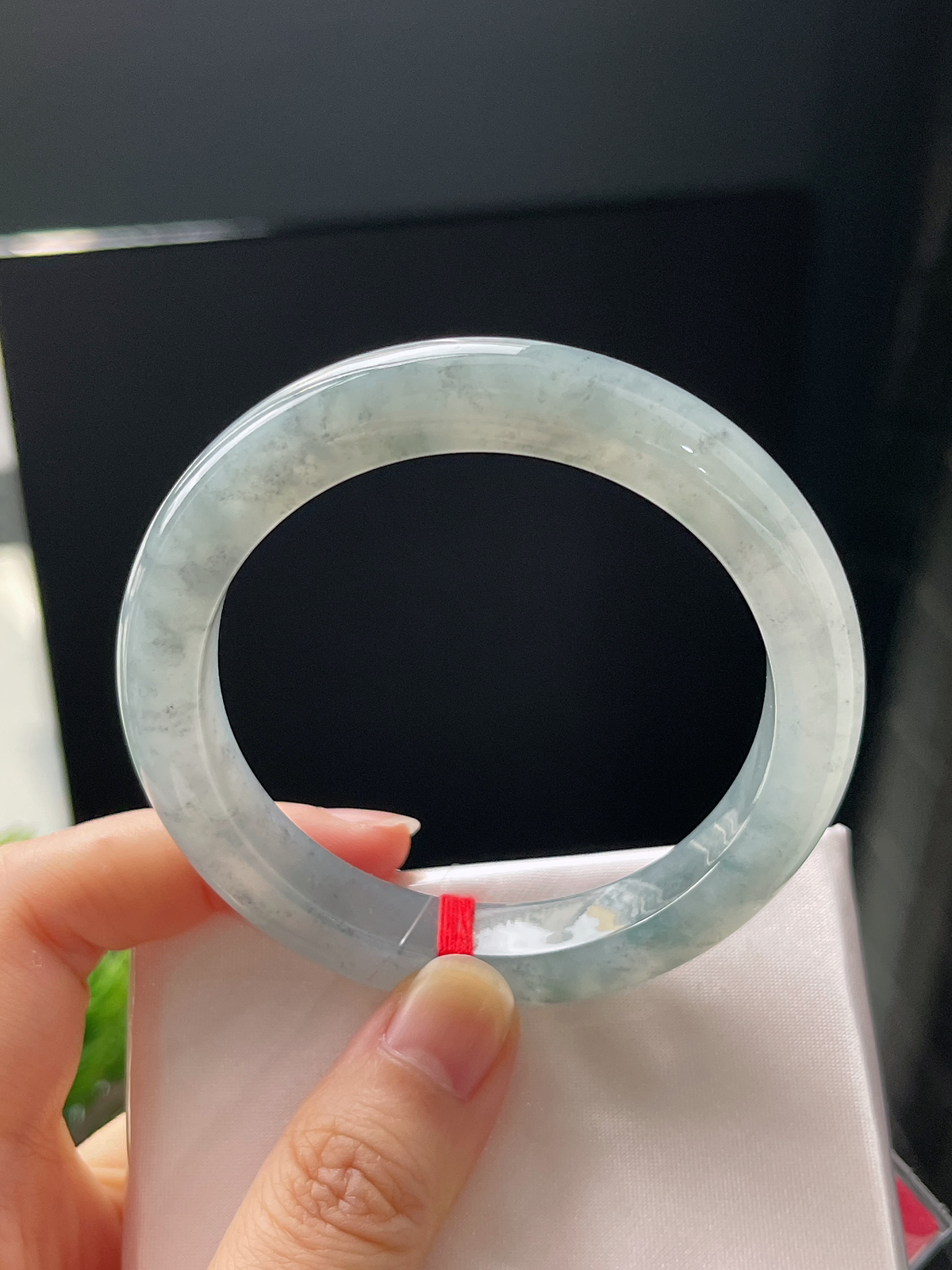 正圈53.9圈口，翡翠冰糯种灰蓝色手镯