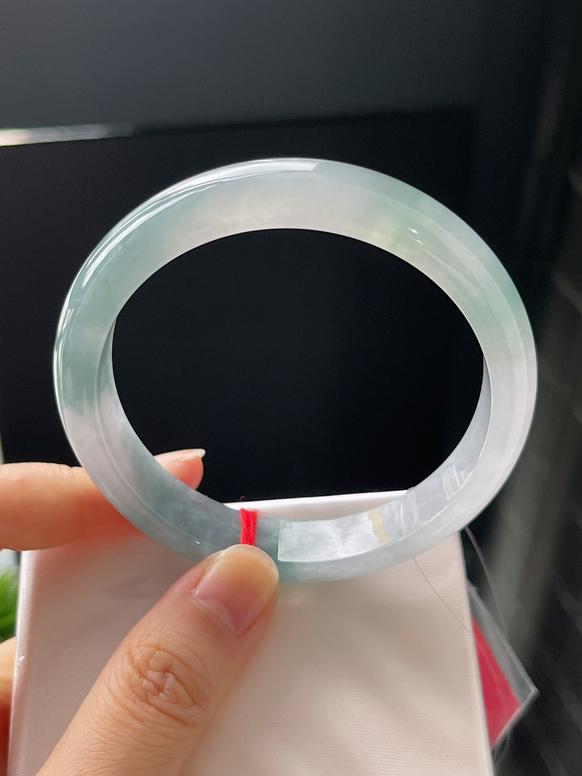 正圈57.2圈口，翡翠冰糯种蓝色手镯