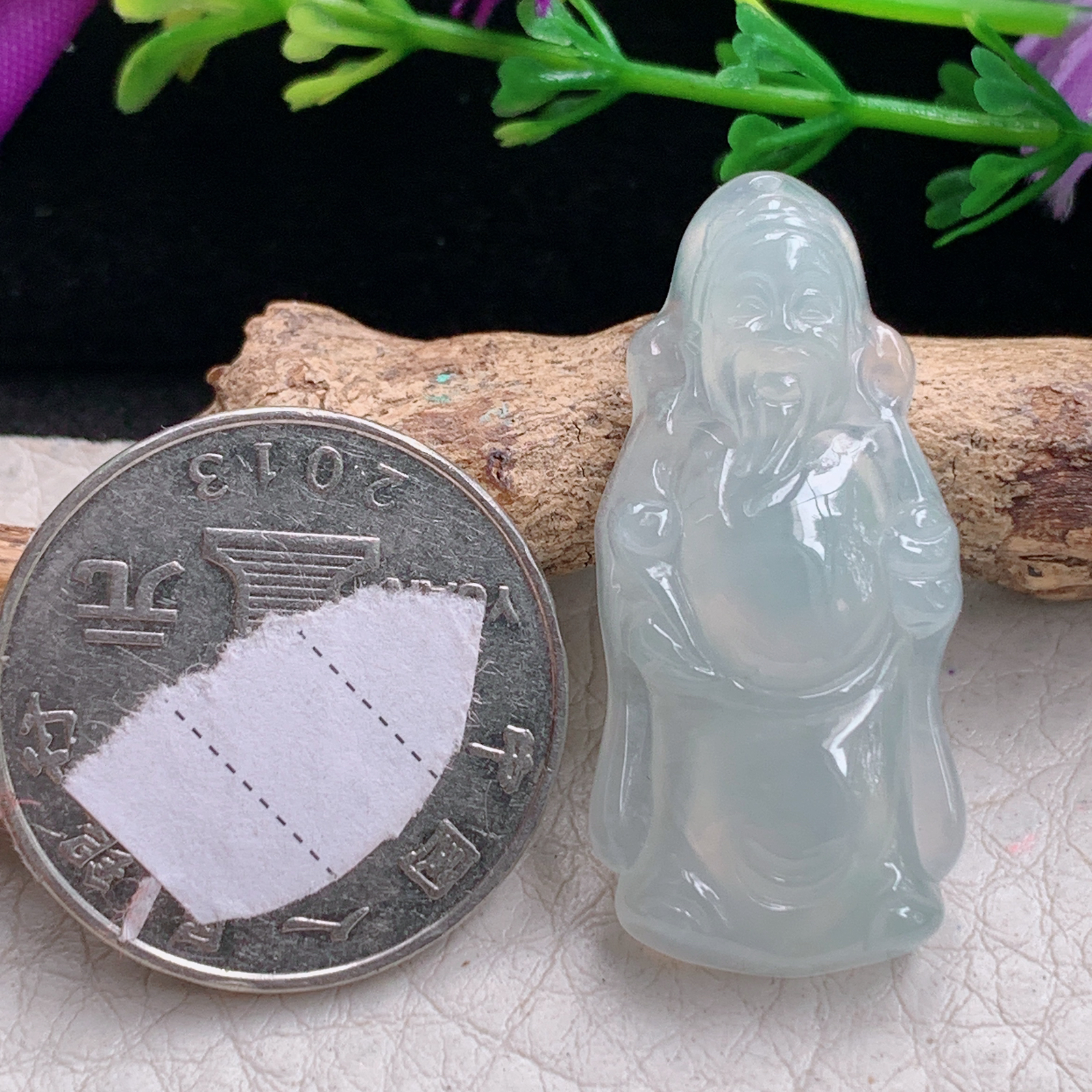 gp实拍34.8*16.2*5.8缅甸翡翠精雕冰起光立体财神爷 财爷玉吊坠