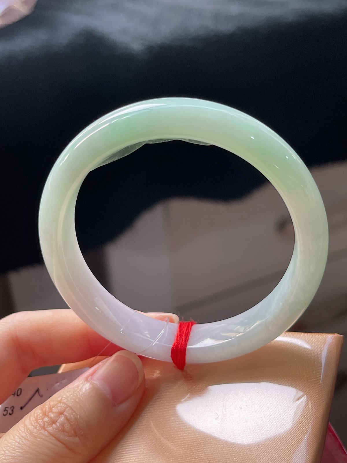 正圈53.4圈口，翡翠糯化种蓝色手镯