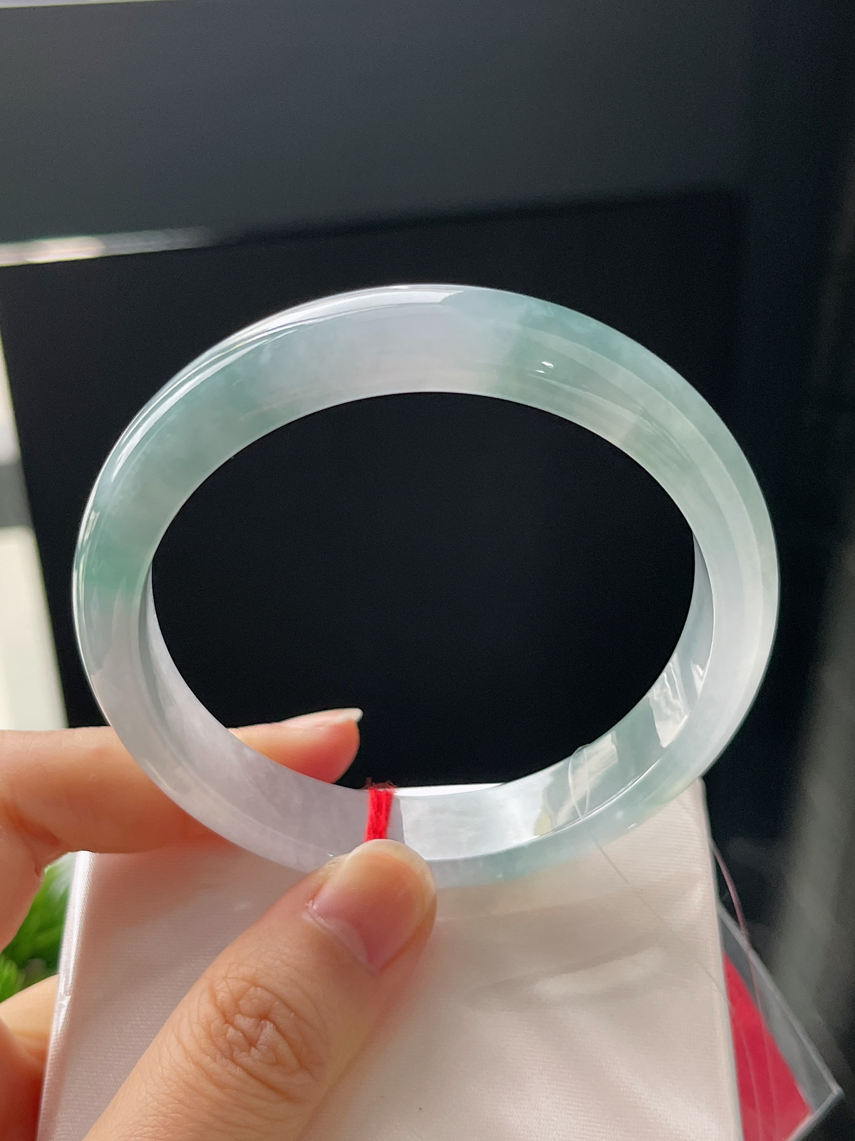 正圈57.2圈口，翡翠冰糯种蓝色手镯