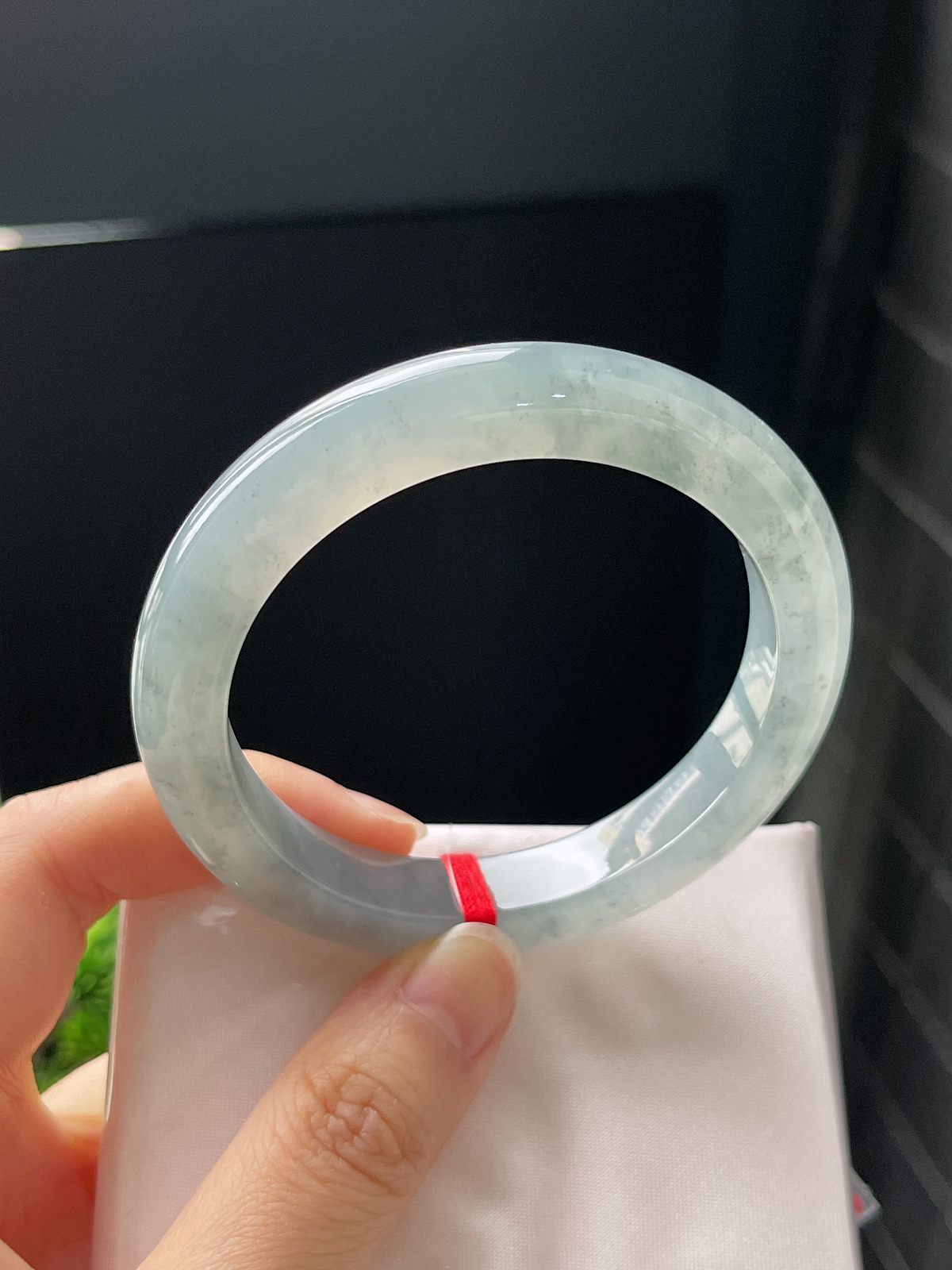 正圈53.9圈口，翡翠冰糯种灰蓝色手镯