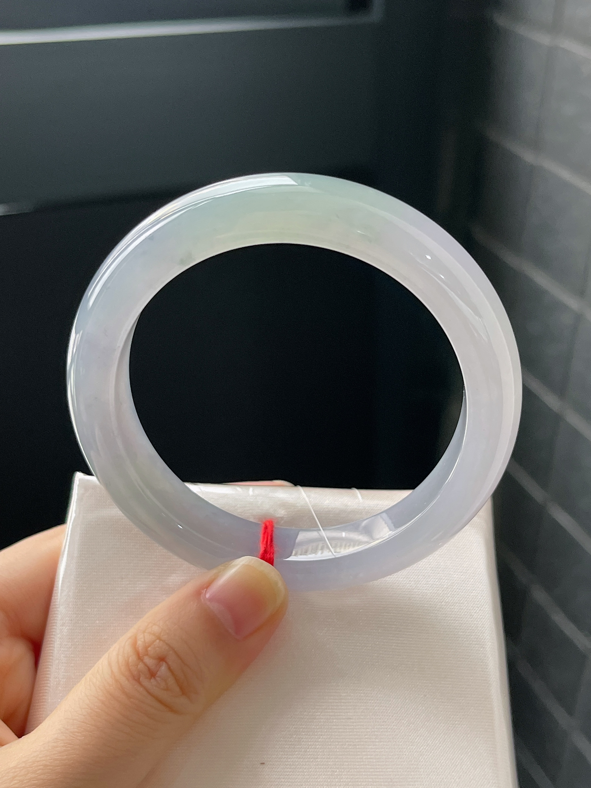 正圈55.4圈口，翡翠冰糯种淡紫色手镯