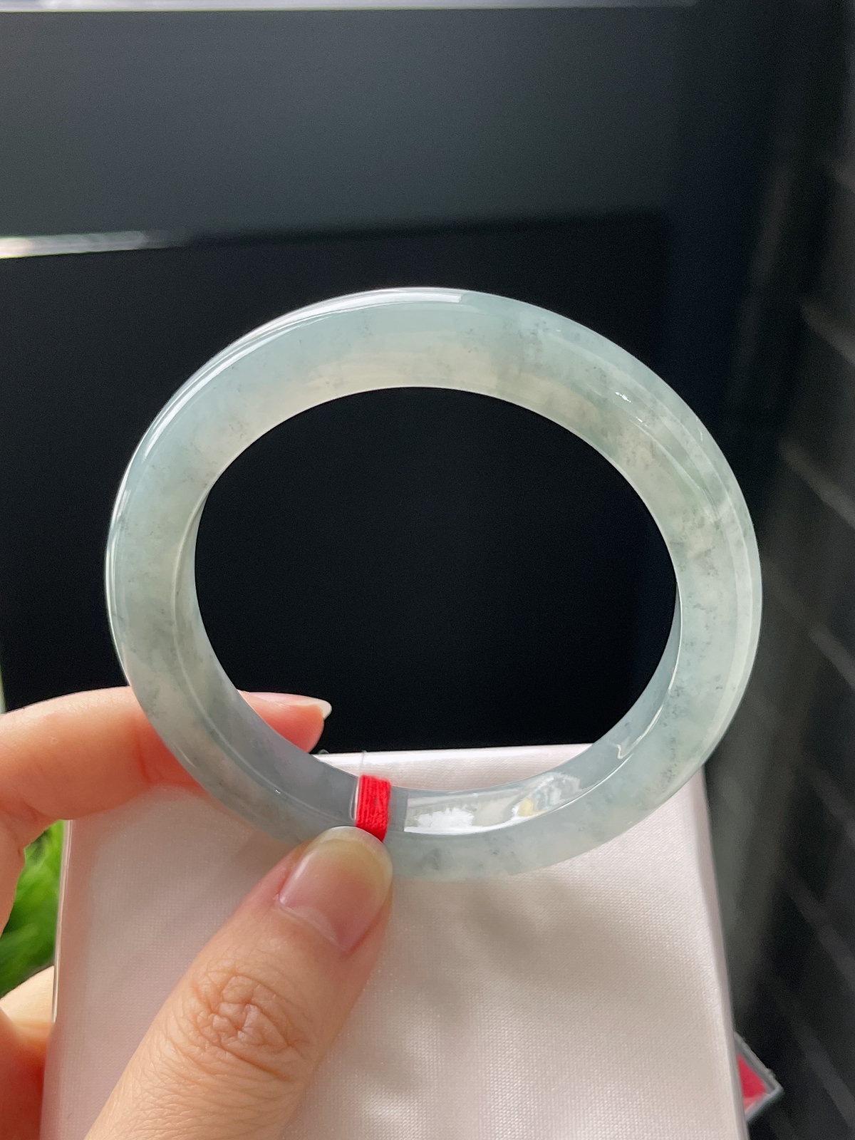 正圈53.9圈口，翡翠冰糯种灰蓝色手镯