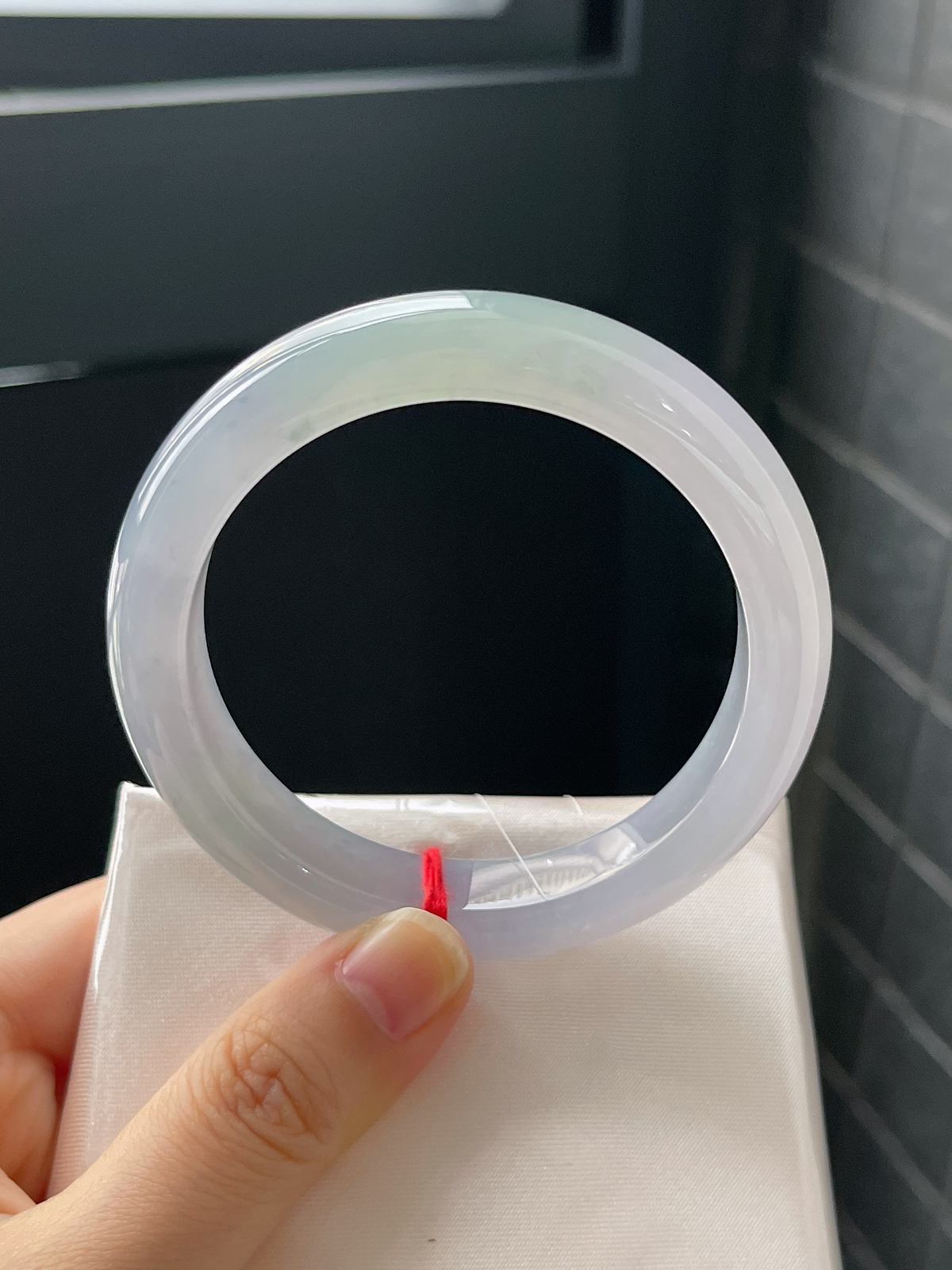 正圈55.4圈口，翡翠冰糯种淡紫色手镯