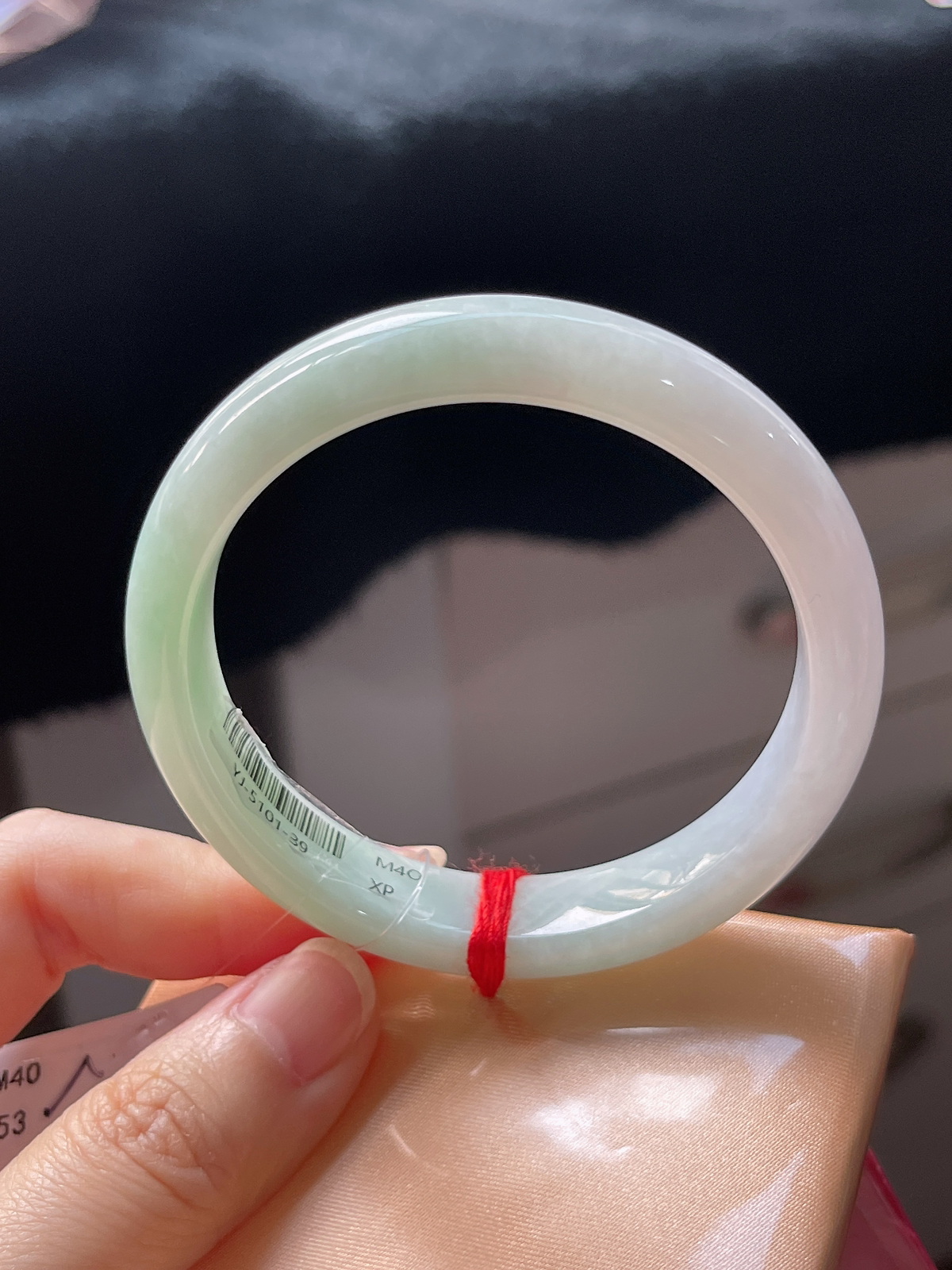 正圈53.4圈口，翡翠糯化种蓝色手镯