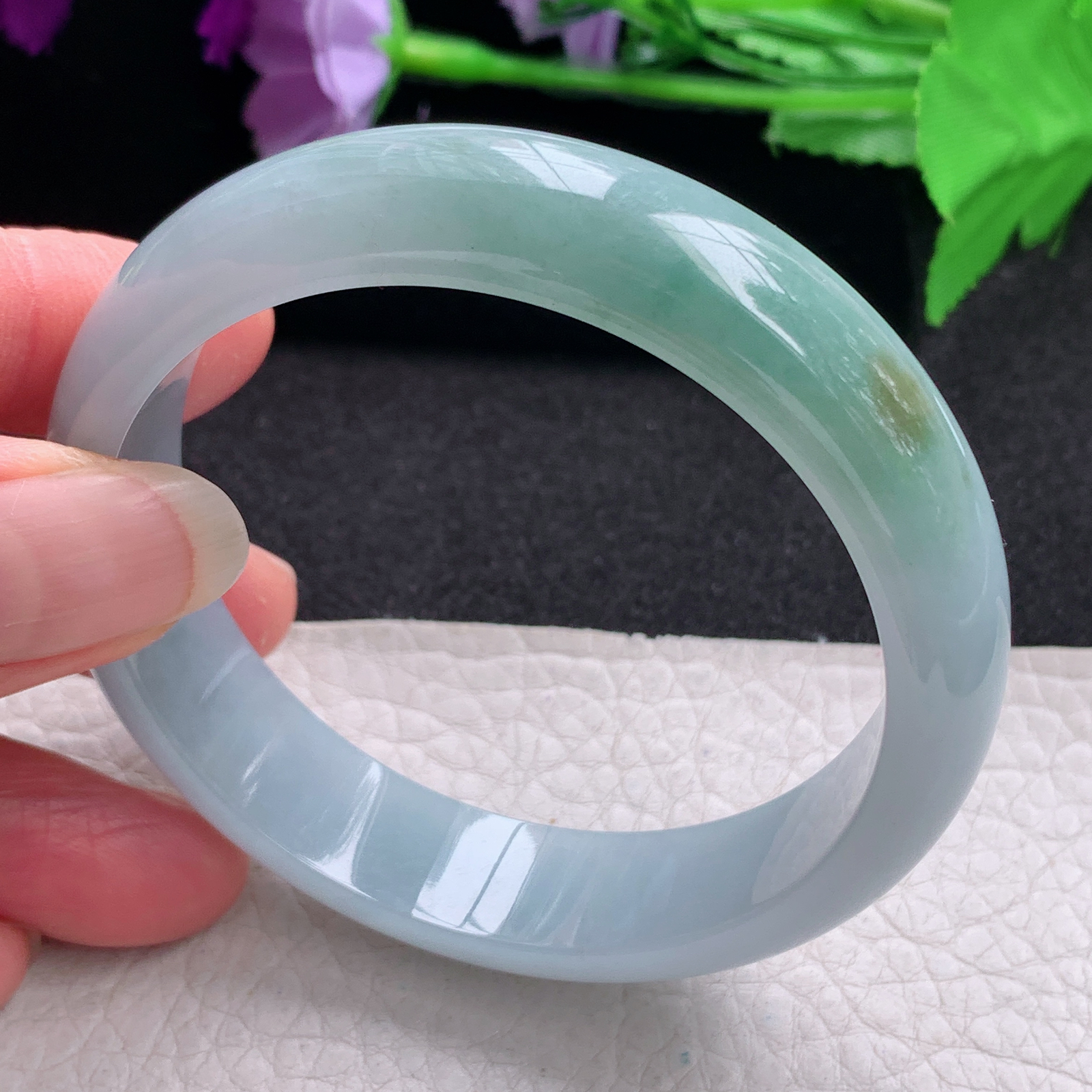 js实拍57*14*7.3平安镯 缅甸翡翠a货玉手镯精美双采招财正圈玉手环