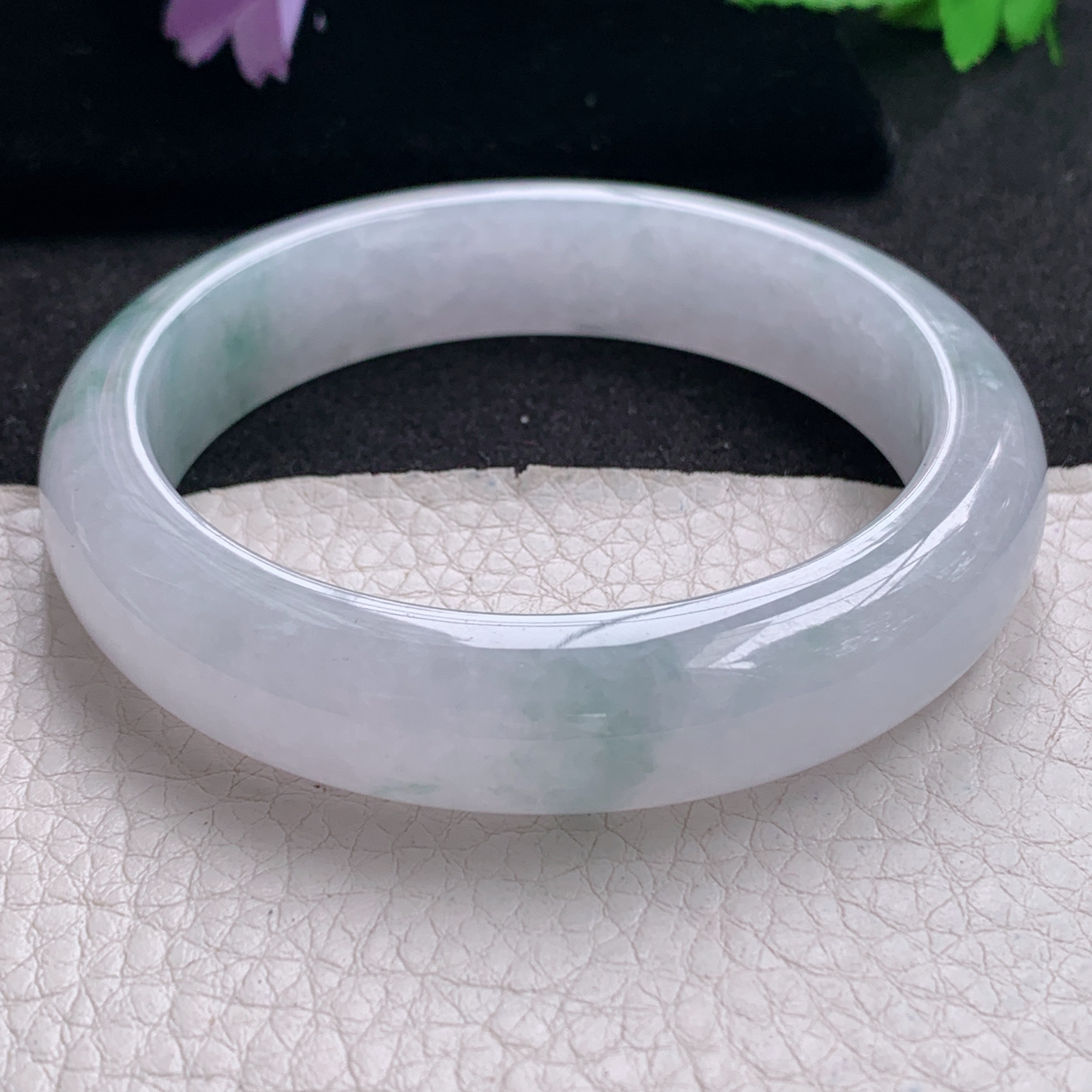 xo淡雅款57*13.3*8.8平安镯 天然缅甸翡翠A货手镯冰飘花正圈玉手环