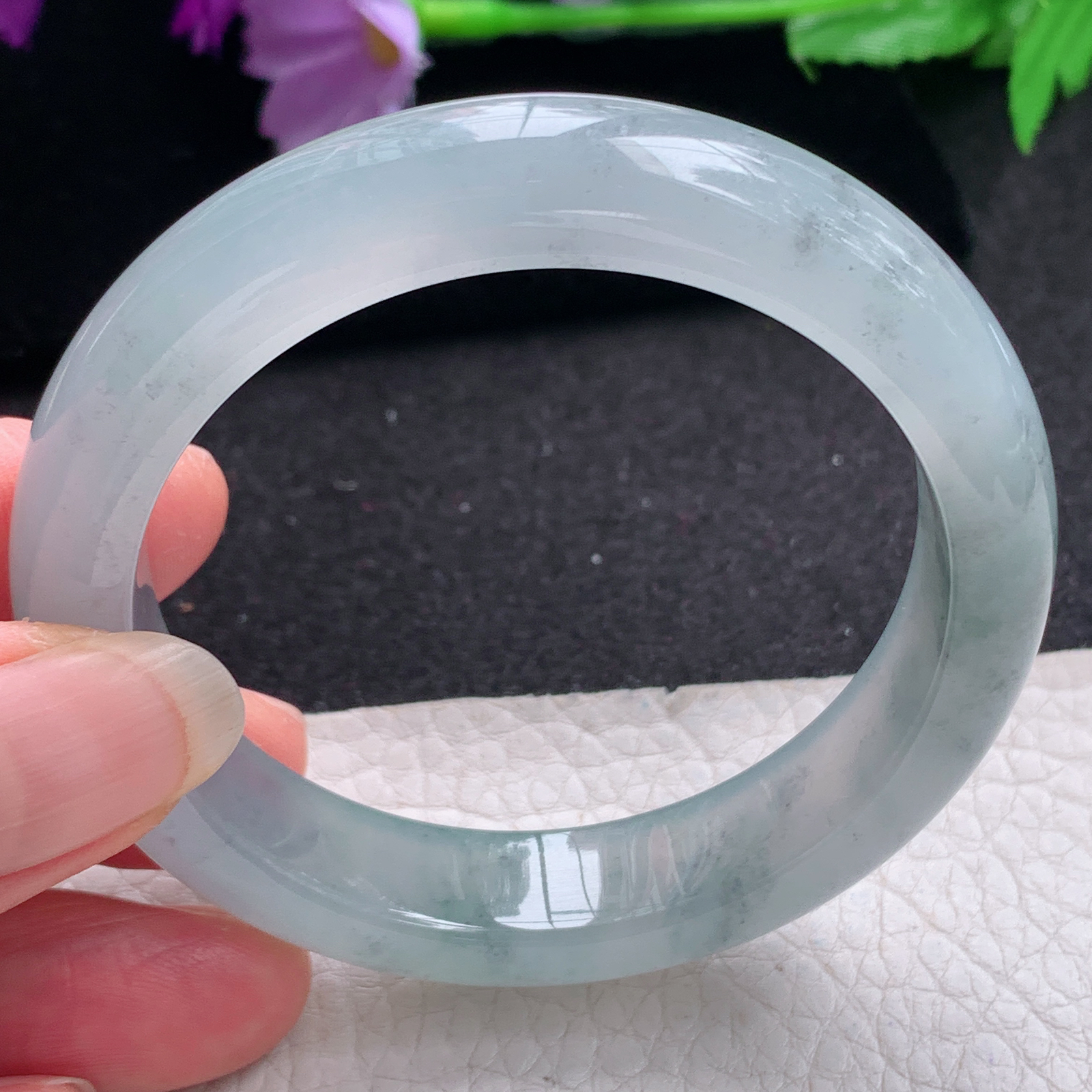 xo小圈口53*12.5*8.5平安镯 天然缅甸翡翠A货手镯冰起光飘乌鸡花正圈玉手环