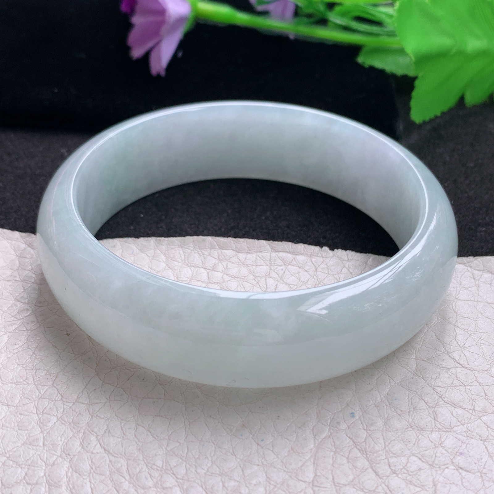 hh纯美款59*17.5*7.6轮胎镯 缅甸翡翠a货玉手镯精美浅绿正圈玉手环