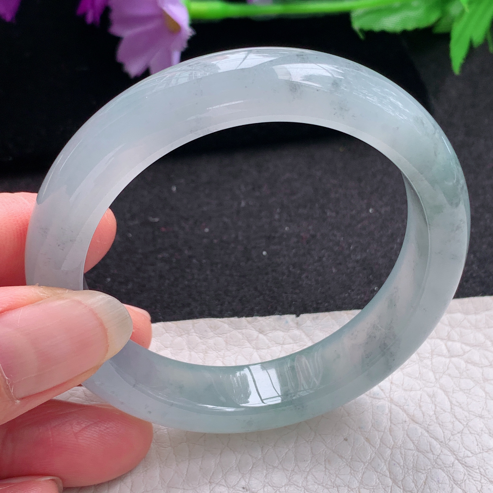 xo小圈口53*12.5*8.5平安镯 天然缅甸翡翠A货手镯冰起光飘乌鸡花正圈玉手环