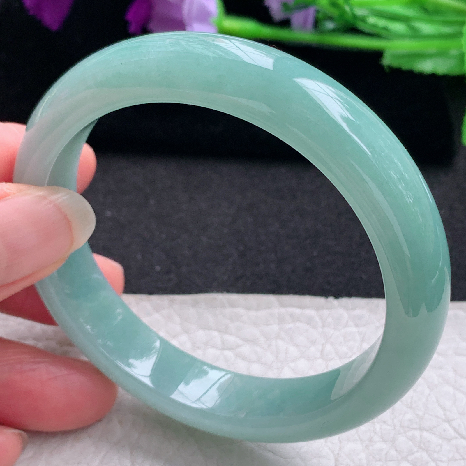 js纯美款56*12.5*7.8平安镯 缅甸翡翠a货玉手镯精美晴绿正圈玉手环