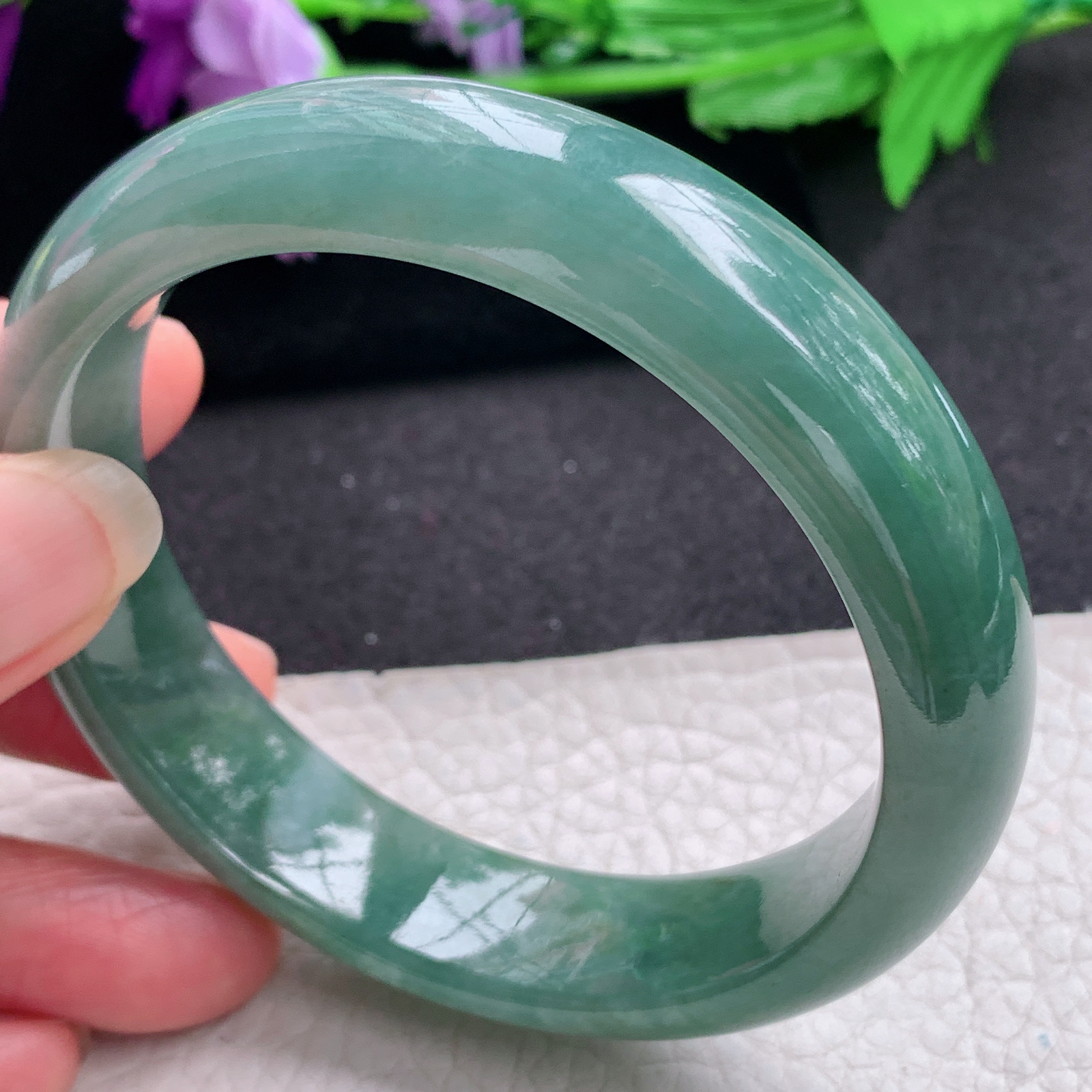 hy大圈口59.6*14.8*8.5平安镯 天然缅甸翡翠A货手镯水润油绿正圈玉手环