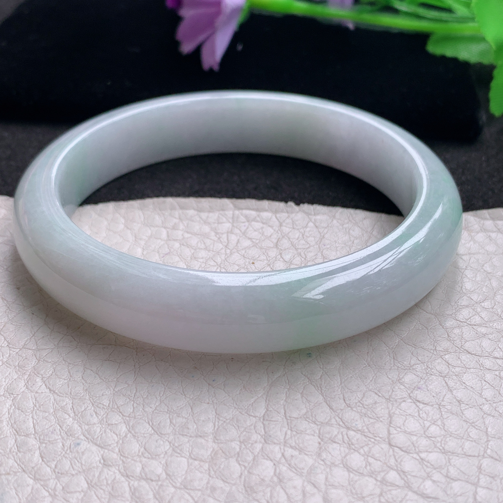 hh清新款59.5*12.5*8.2平安镯 缅甸翡翠a货玉手镯精为飘绿正圈玉手环