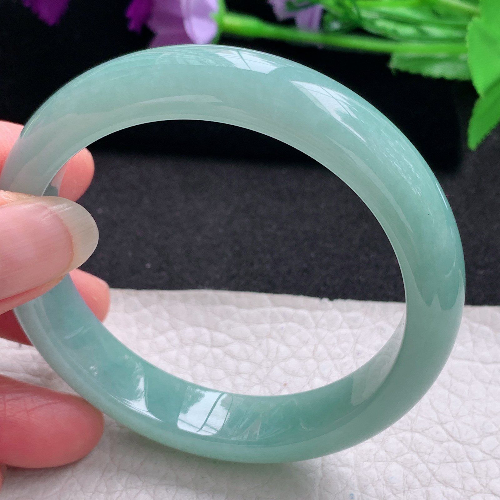 js纯美款56*12.5*7.8平安镯 缅甸翡翠a货玉手镯精美晴绿正圈玉手环