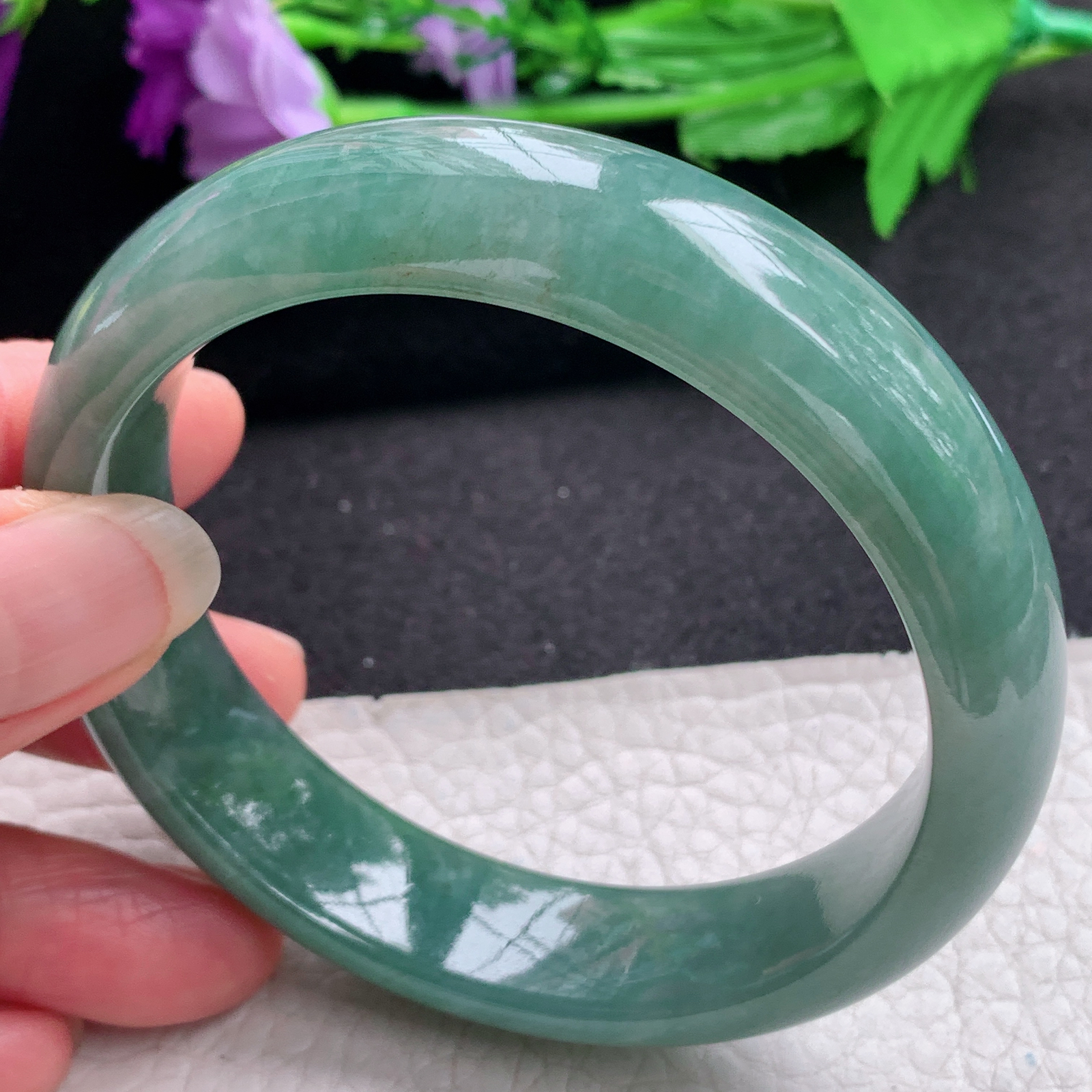hy大圈口59.6*14.8*8.5平安镯 天然缅甸翡翠A货手镯水润油绿正圈玉手环