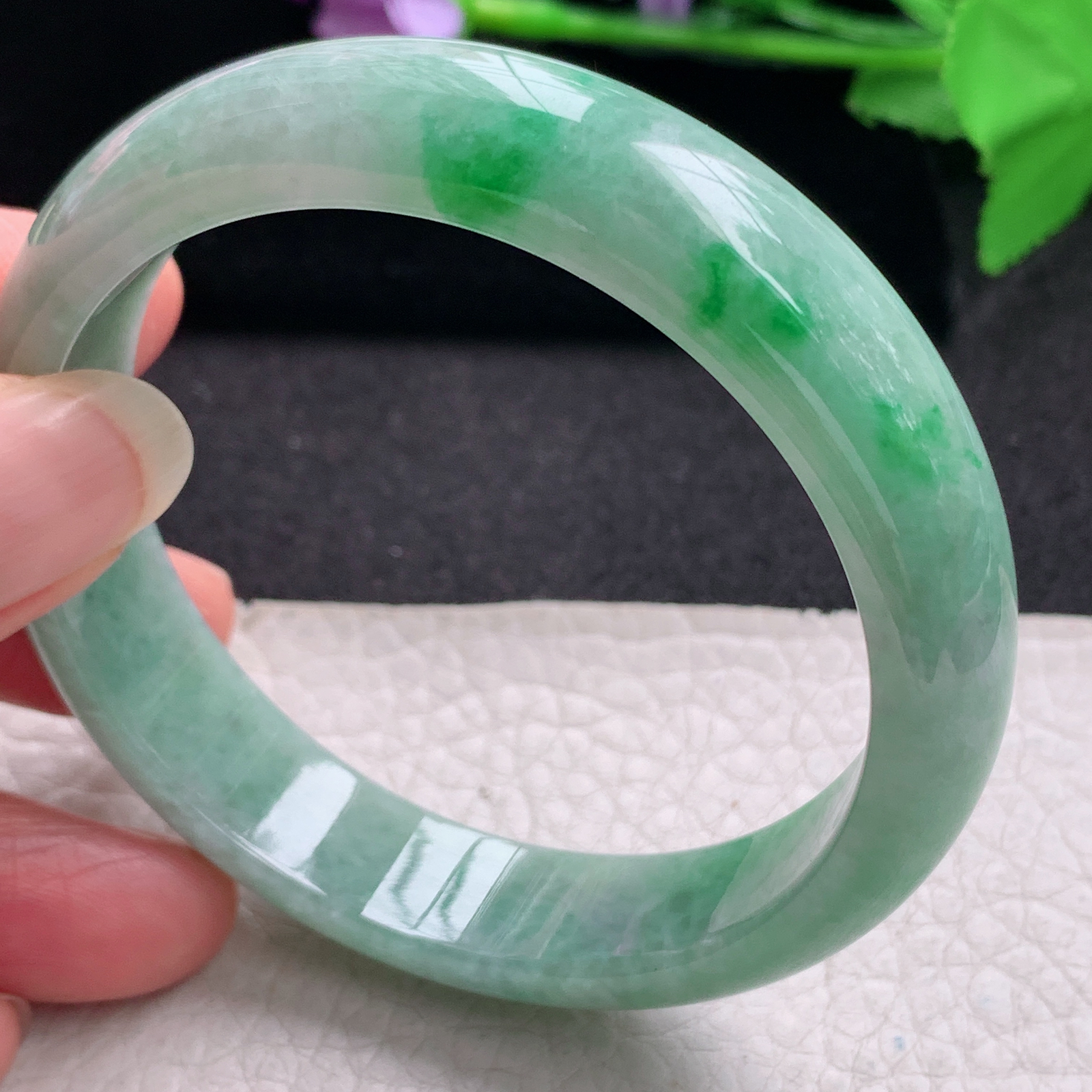 hh辣绿款57*13.2*7.2平安镯 缅甸翡翠a货玉手镯精美水润辣色正圈玉手环