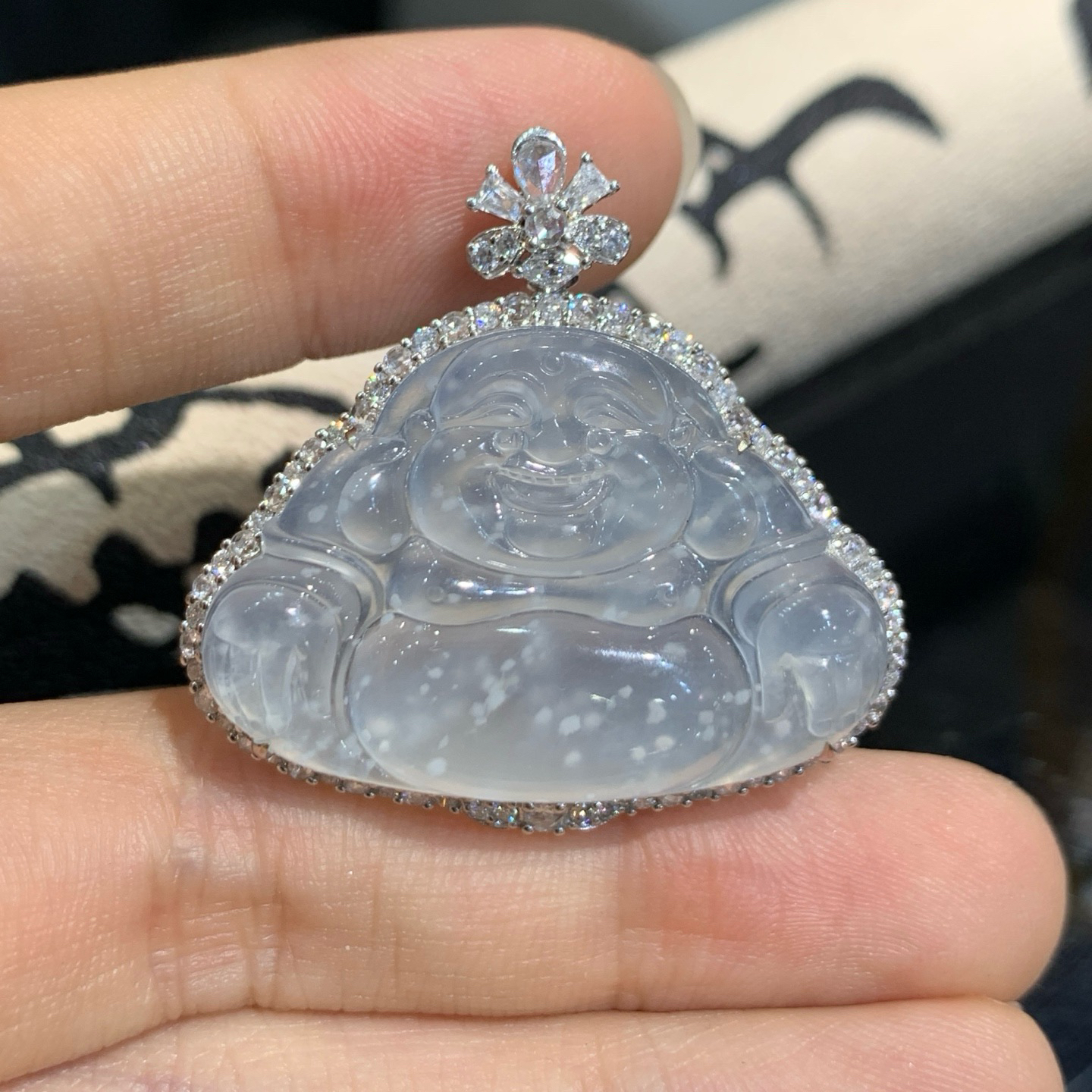 冰种雪花棉佛公吊坠 尺寸33.2-34.7-9.2毫米