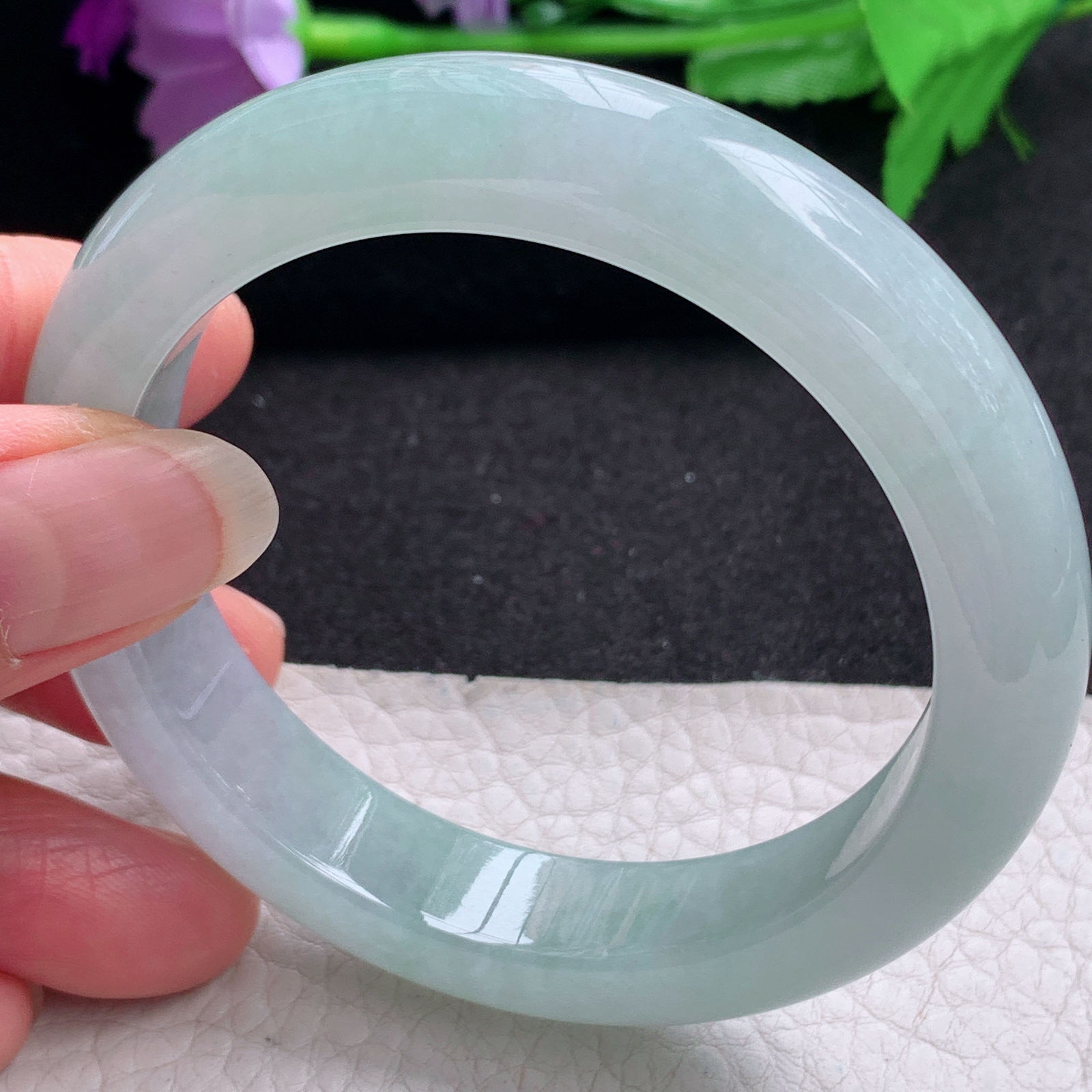 xo冰晴款56*12*9平安镯 天然缅甸翡翠A货手镯晴绿正圈玉手环