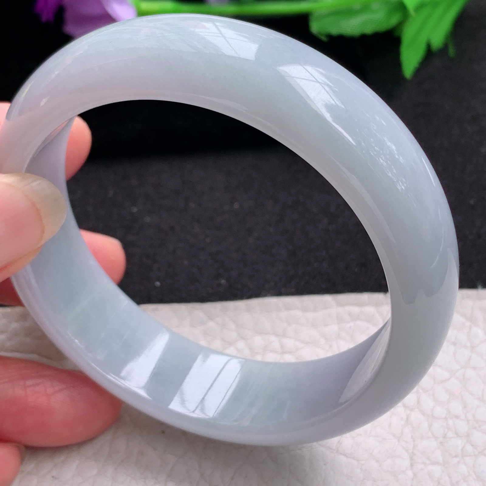 hy实拍58*17.8*7.6轮胎镯天然缅甸翡翠A货手镯水润淡紫正圈玉手环