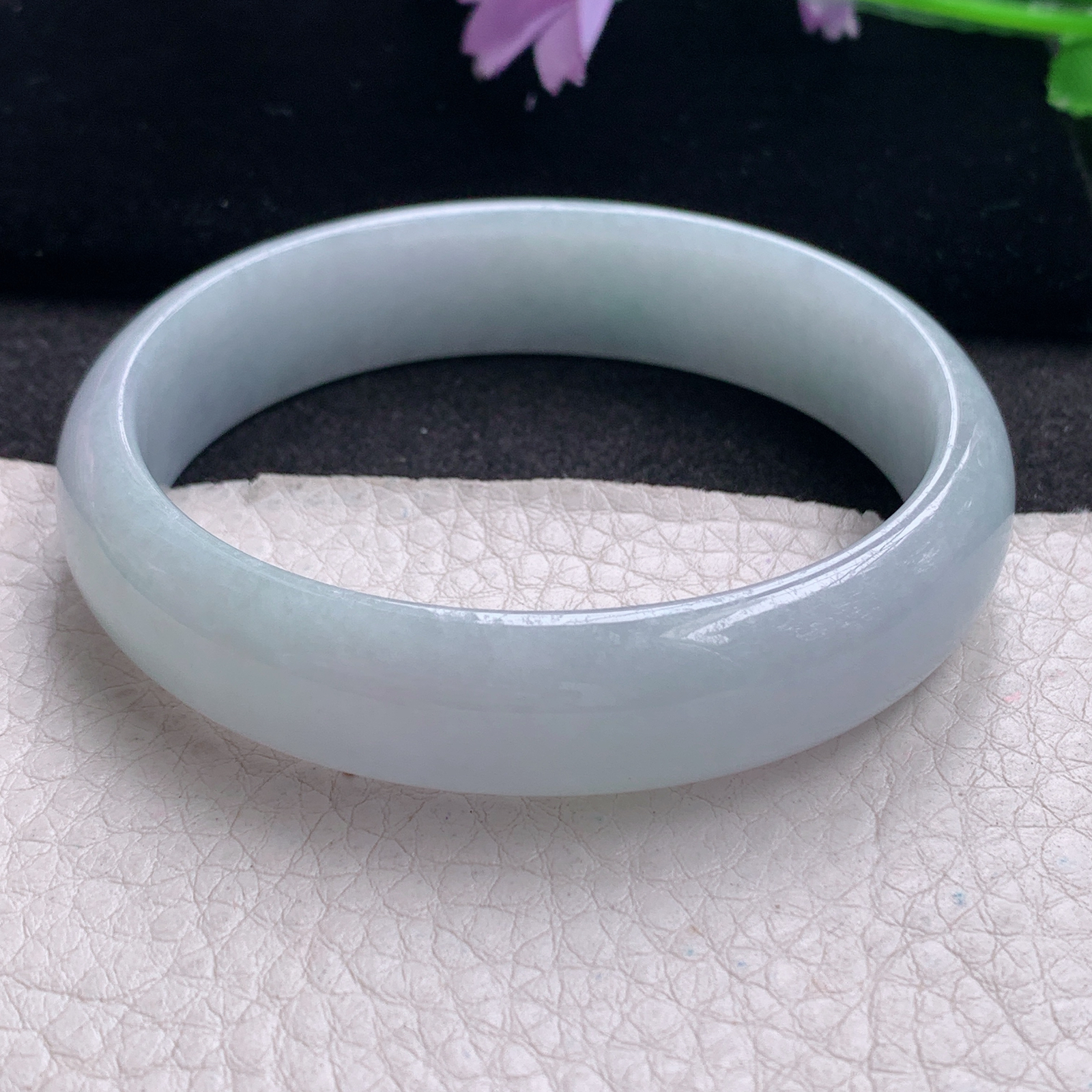 hh纯美款58*52.4*14*6.5贵妃镯 缅甸翡翠a货玉手镯精美淡紫蛋形玉手环