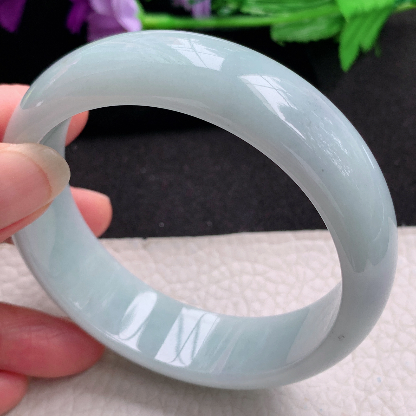 hy大圈口61.5*18.3*7.8轮胎镯天然缅甸翡翠A货手镯水润浅绿正圈玉手环