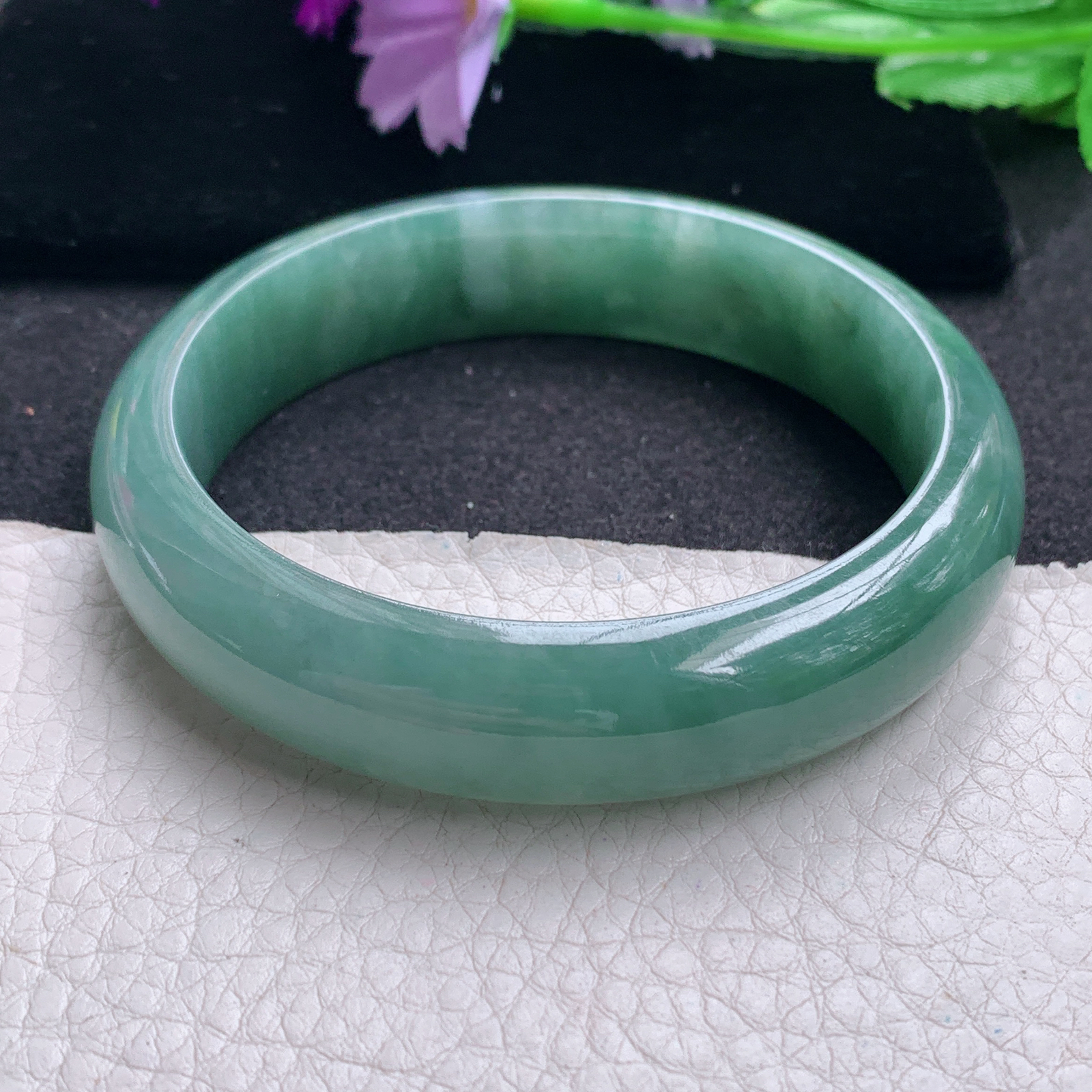 hy大圈口59.6*14.8*8.5平安镯 天然缅甸翡翠A货手镯水润油绿正圈玉手环
