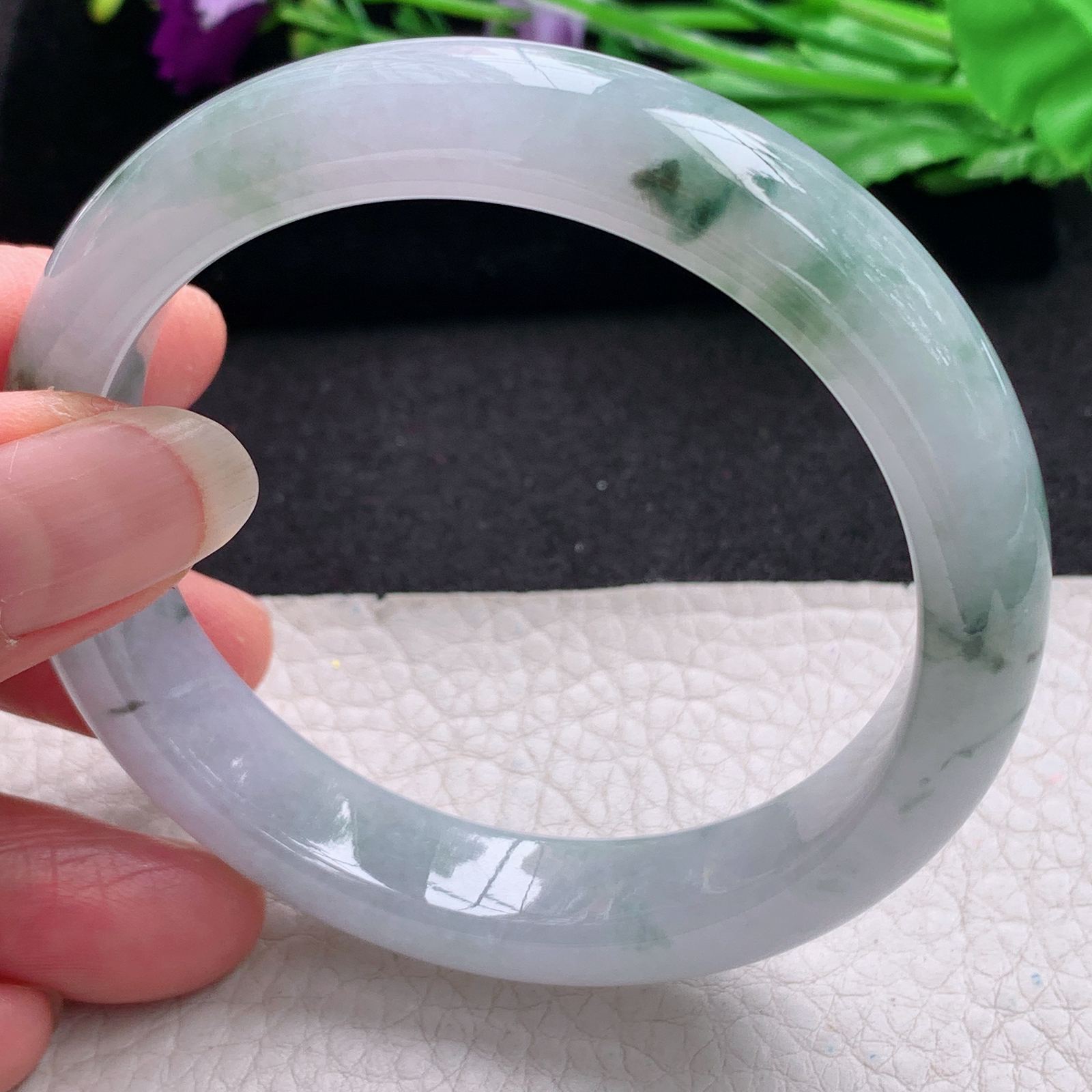 xx实拍58*12.8*8.5平安镯 天然缅甸翡翠A货手镯冰飘花正圈玉手环