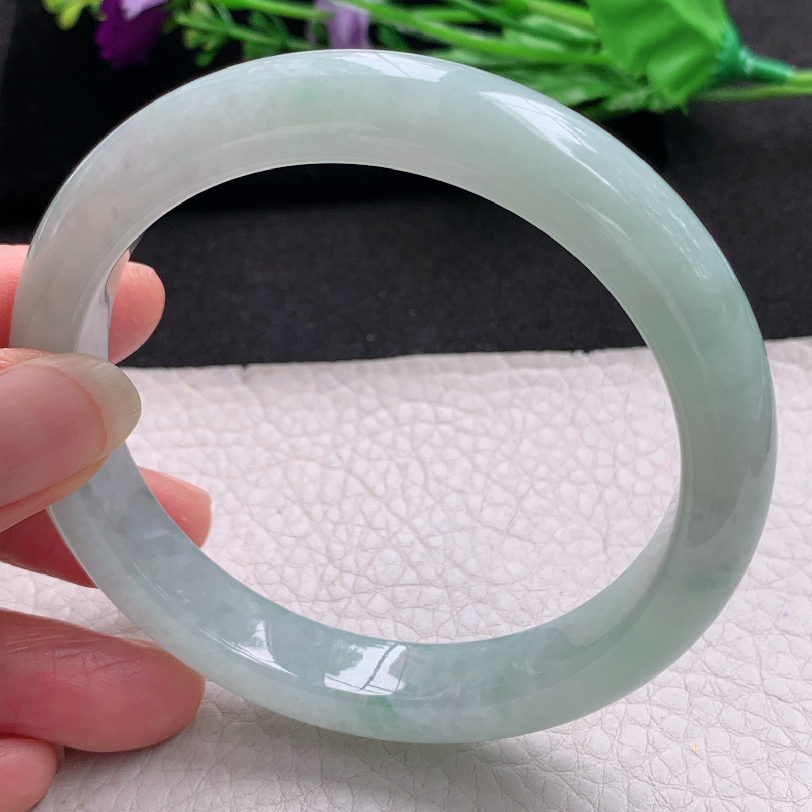 xx大圈口61*11.5*8.8平安镯 天然缅甸翡翠A货手镯细润晴绿正圈玉手环