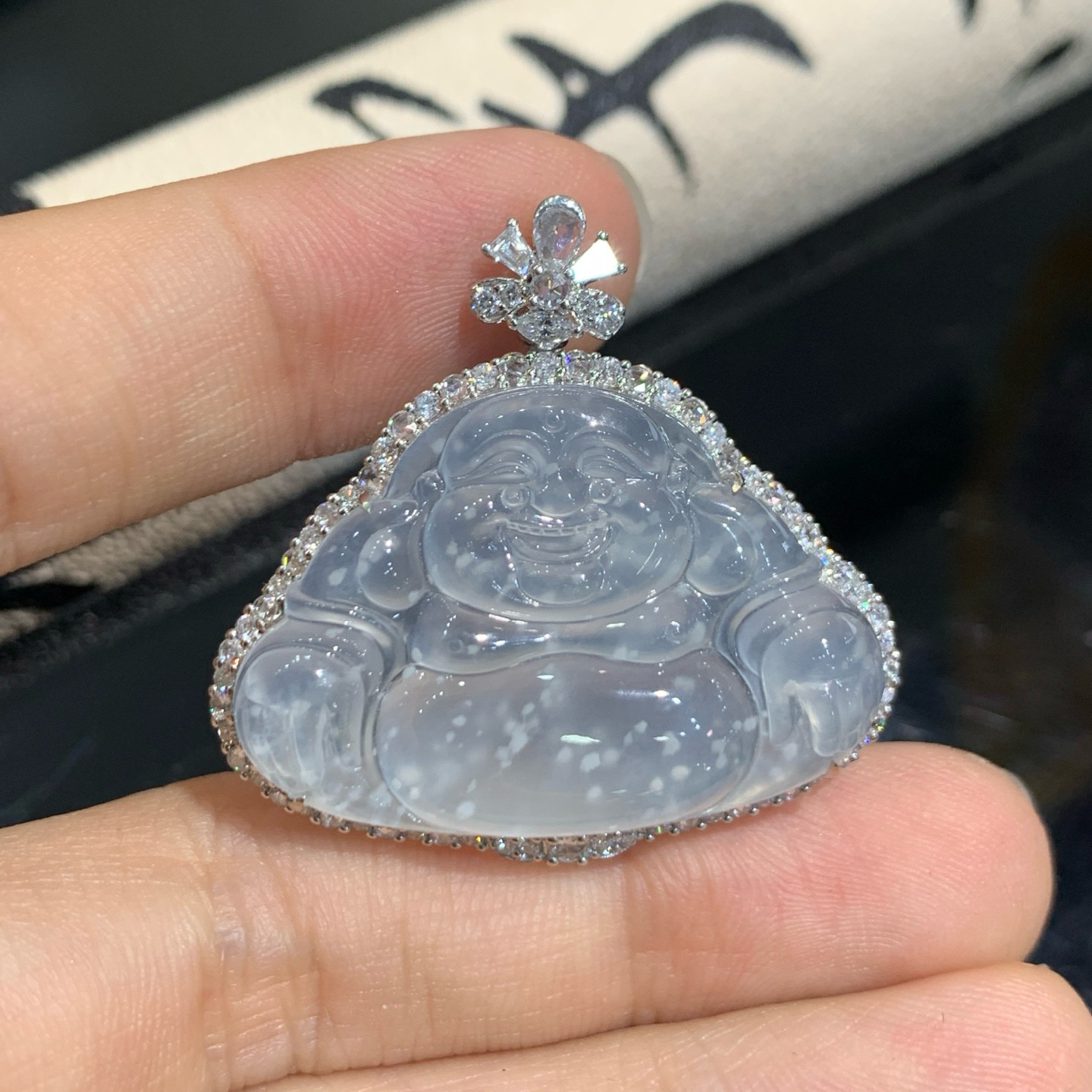 冰种雪花棉佛公吊坠 尺寸33.2-34.7-9.2毫米